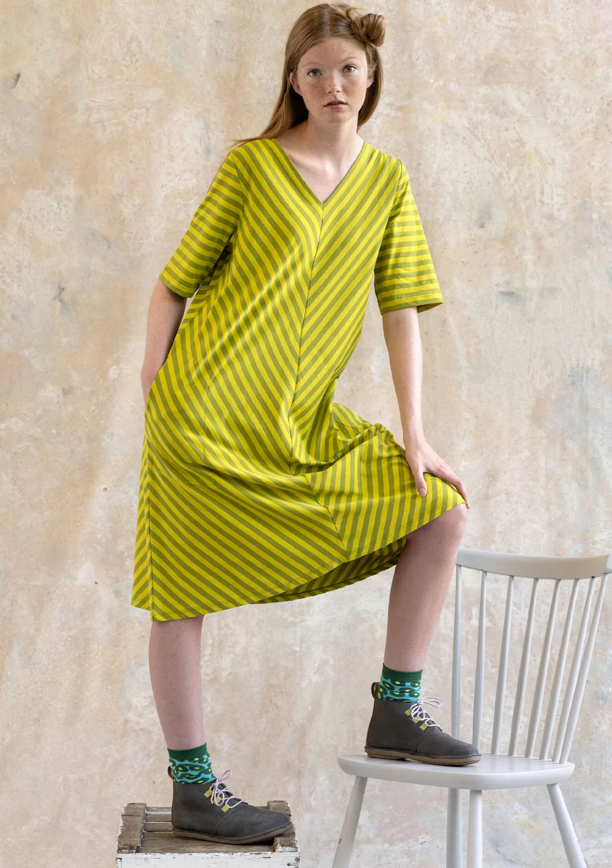 Kleider | Öko-Baumwolle^Gudrun Sjödén Basic-Streifenkleid Aus Bio-Baumwolle hellkräutergrün-limettengrün
