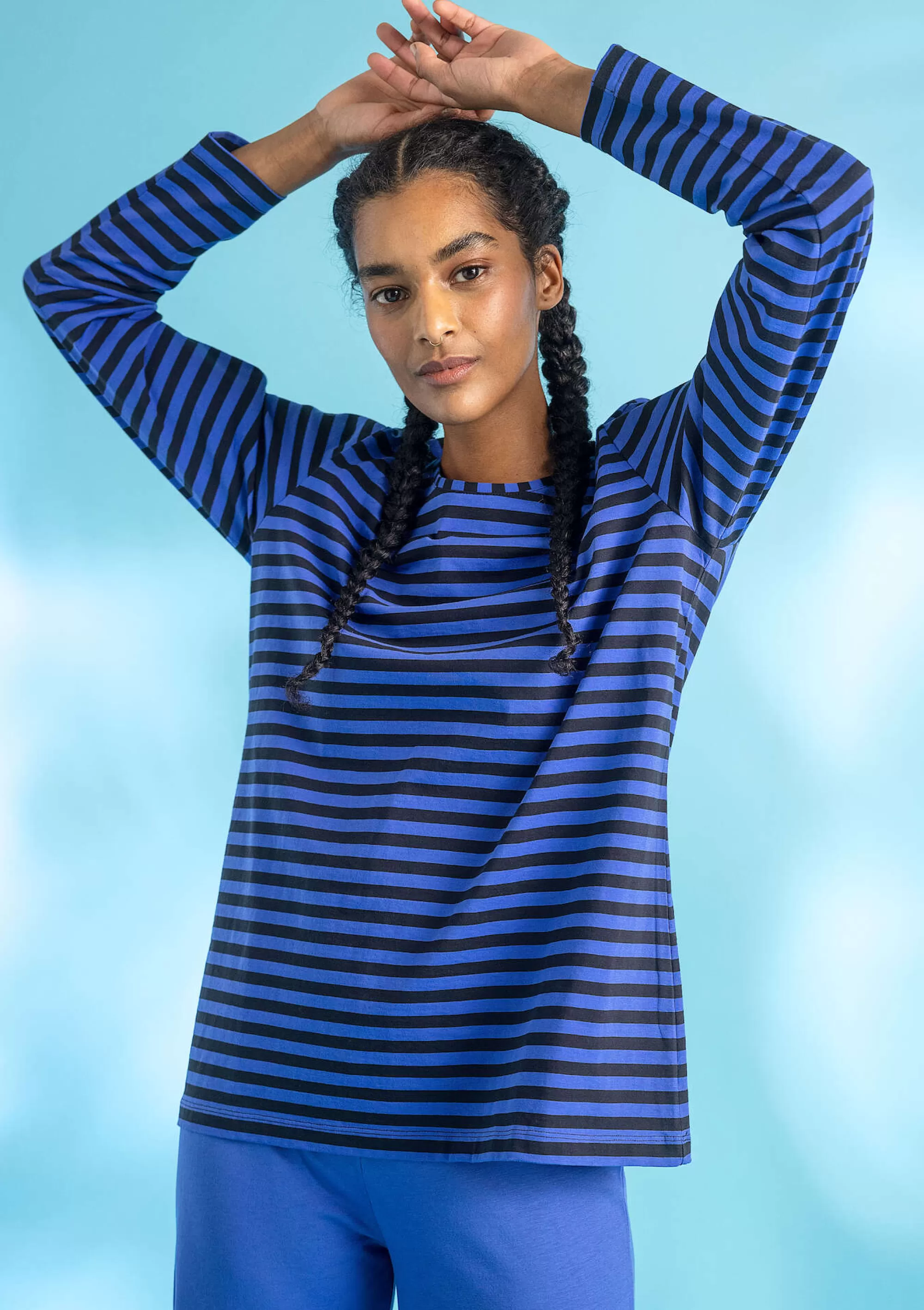 Pullover & Shirts | Gestreifte Kleidung^Gudrun Sjödén Basic-Streifenshirt Aus Bio-Baumwolle brillantblau-schwarz