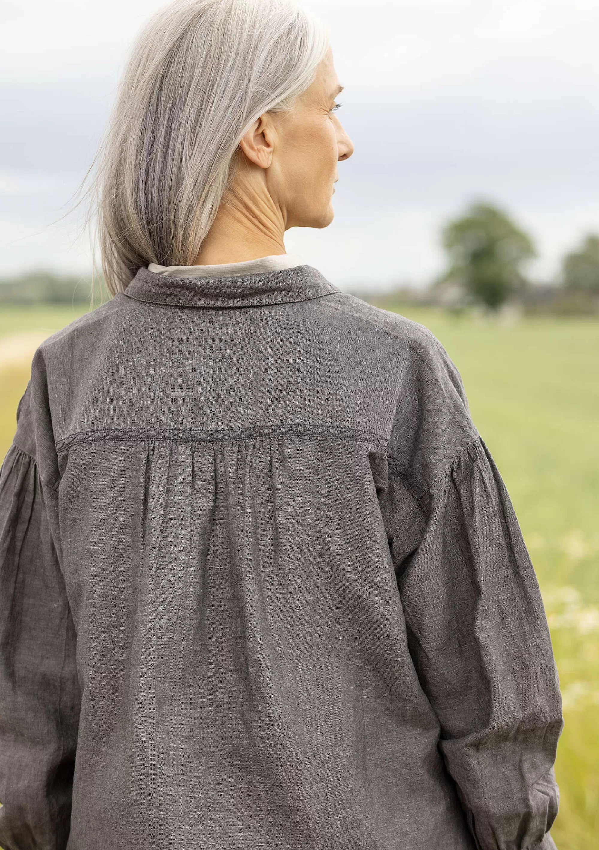 Pullover & Shirts^Gudrun Sjödén Bluse Dunes Aus Bio-Baumwolle/Leinen aschgrau