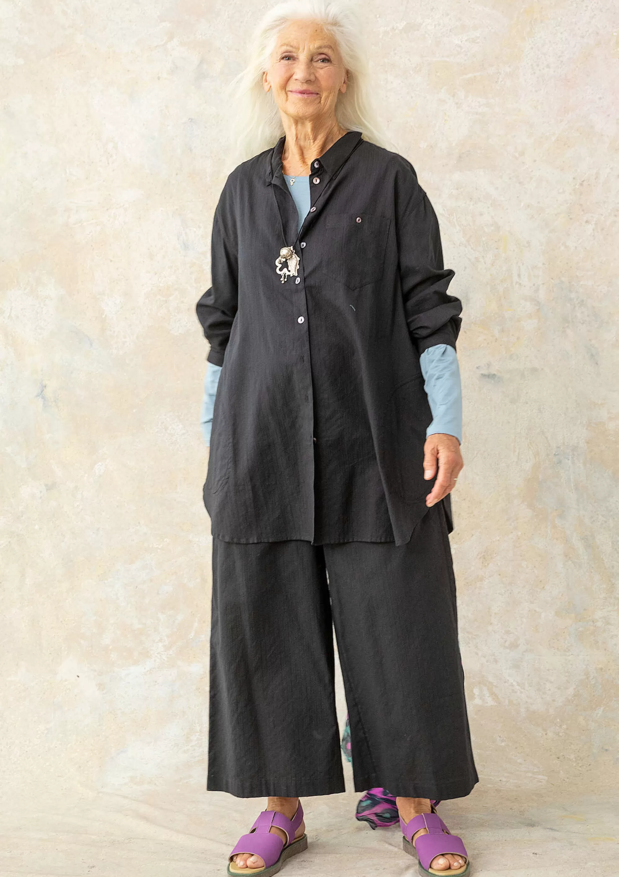 Pullover & Shirts | Öko-Baumwolle^Gudrun Sjödén Hemdbluse Aus Bio-Baumwollgewebe schwarz