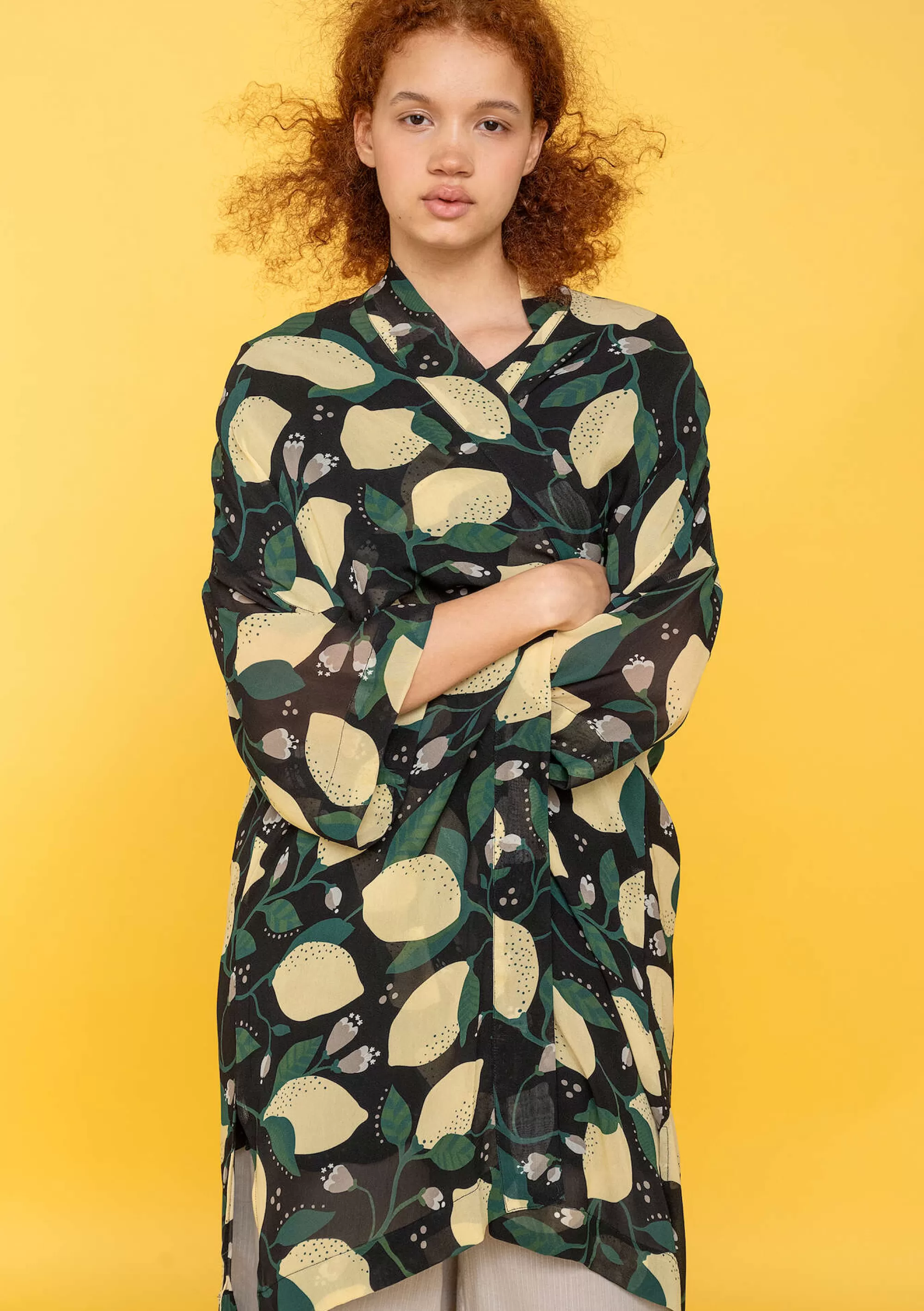 Strickjacken | Hippie-Mode^Gudrun Sjödén Kimono Limone Aus Viskosegewebe schwarz