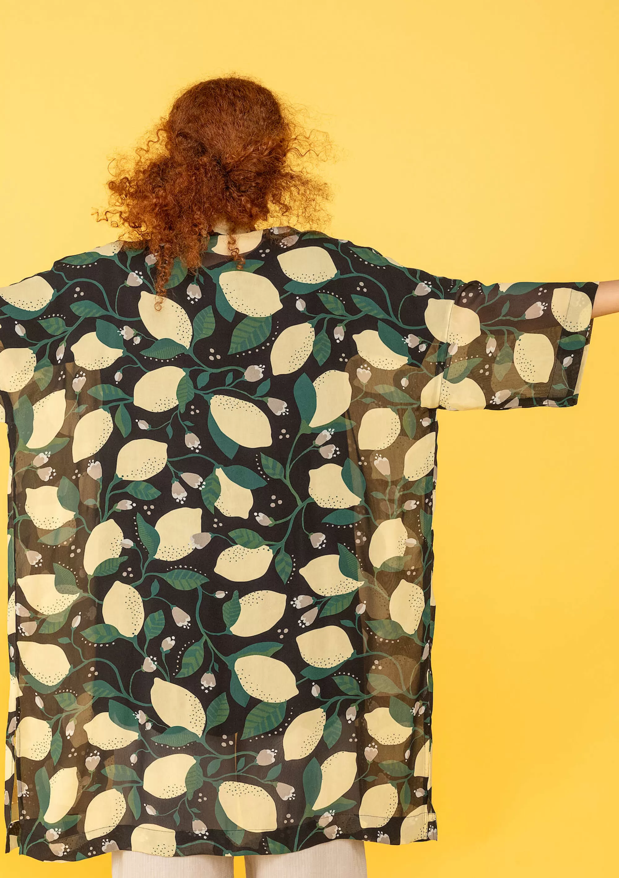 Strickjacken | Hippie-Mode^Gudrun Sjödén Kimono Limone Aus Viskosegewebe schwarz