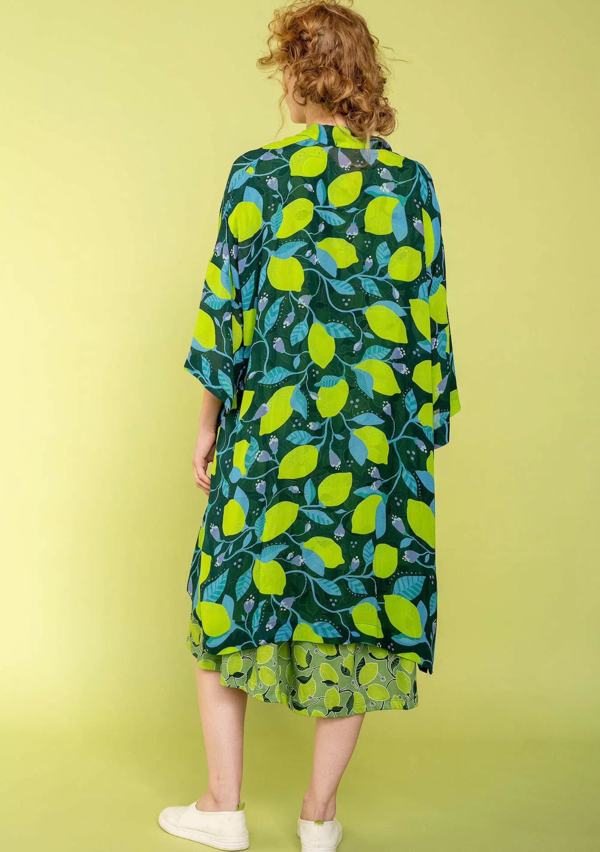 Strickjacken | Hippie-Mode^Gudrun Sjödén Kimono Limone Aus Viskosegewebe flaschengrün