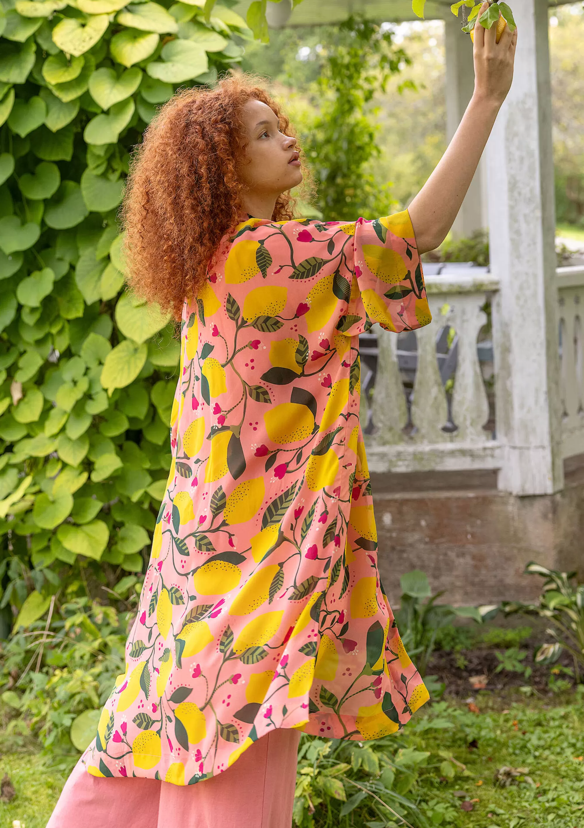Strickjacken | Hippie-Mode^Gudrun Sjödén Kimono Limone Aus Viskosegewebe kirschblüte