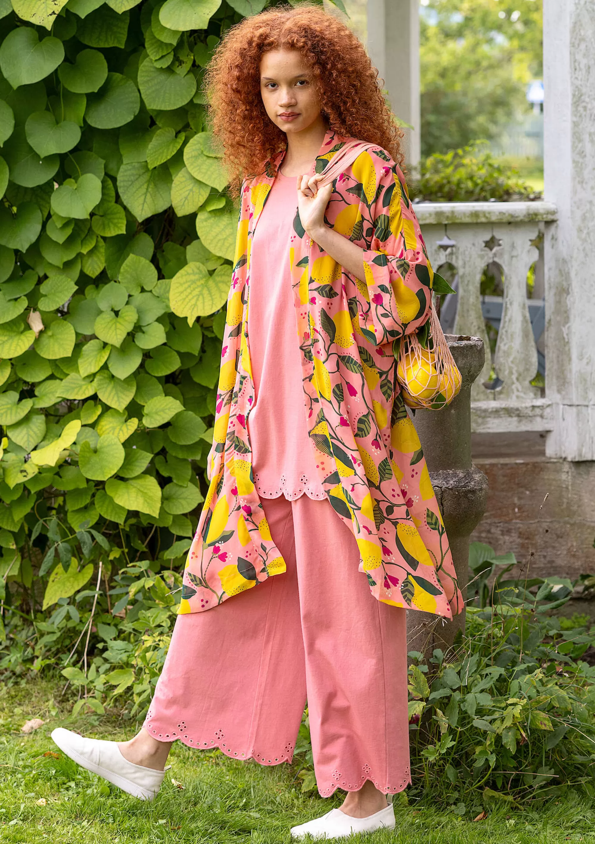 Strickjacken | Hippie-Mode^Gudrun Sjödén Kimono Limone Aus Viskosegewebe kirschblüte