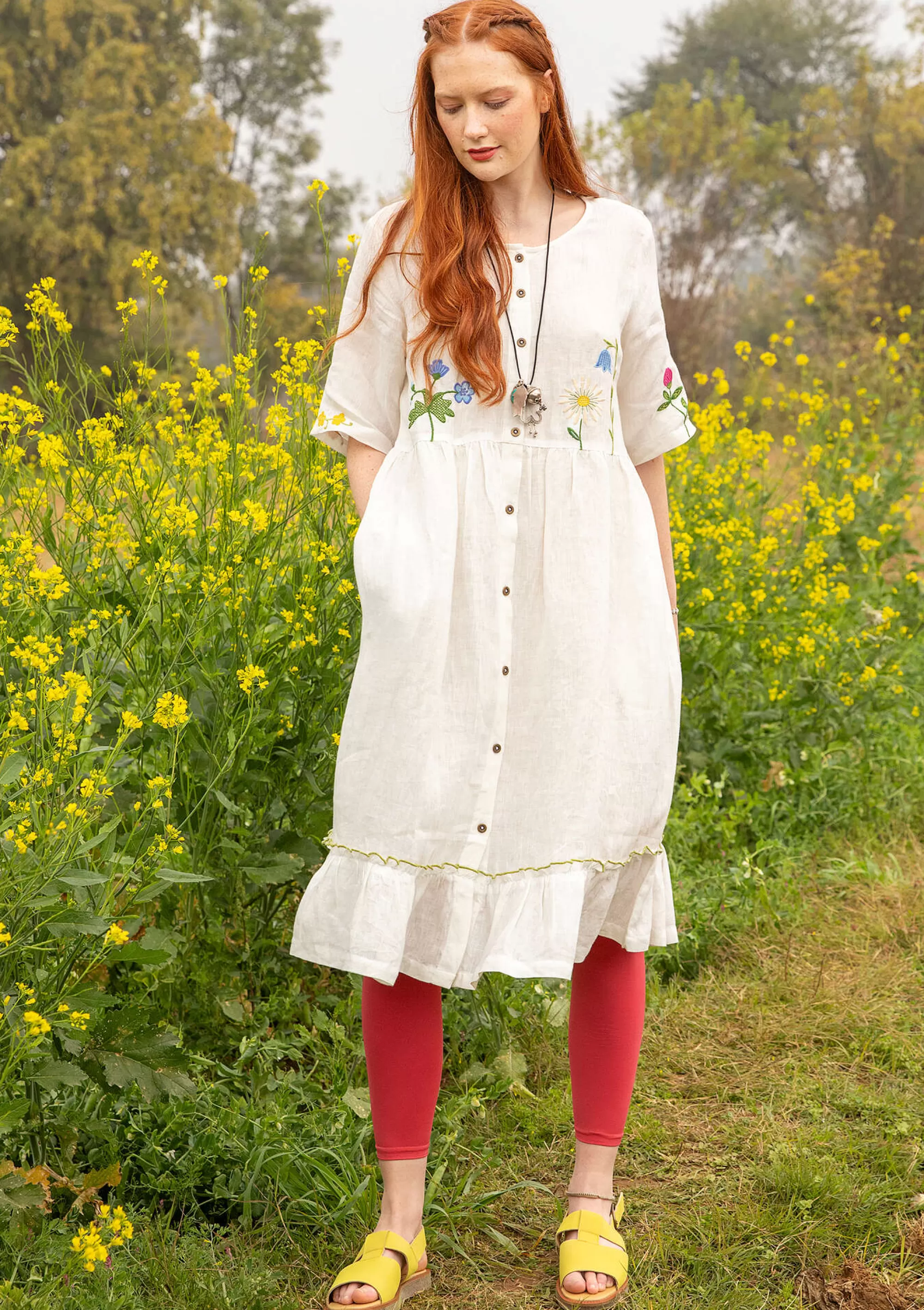 Kleider | Leinenkleidung^Gudrun Sjödén Kleid Blombukett Aus Leinengewebe ungebleicht
