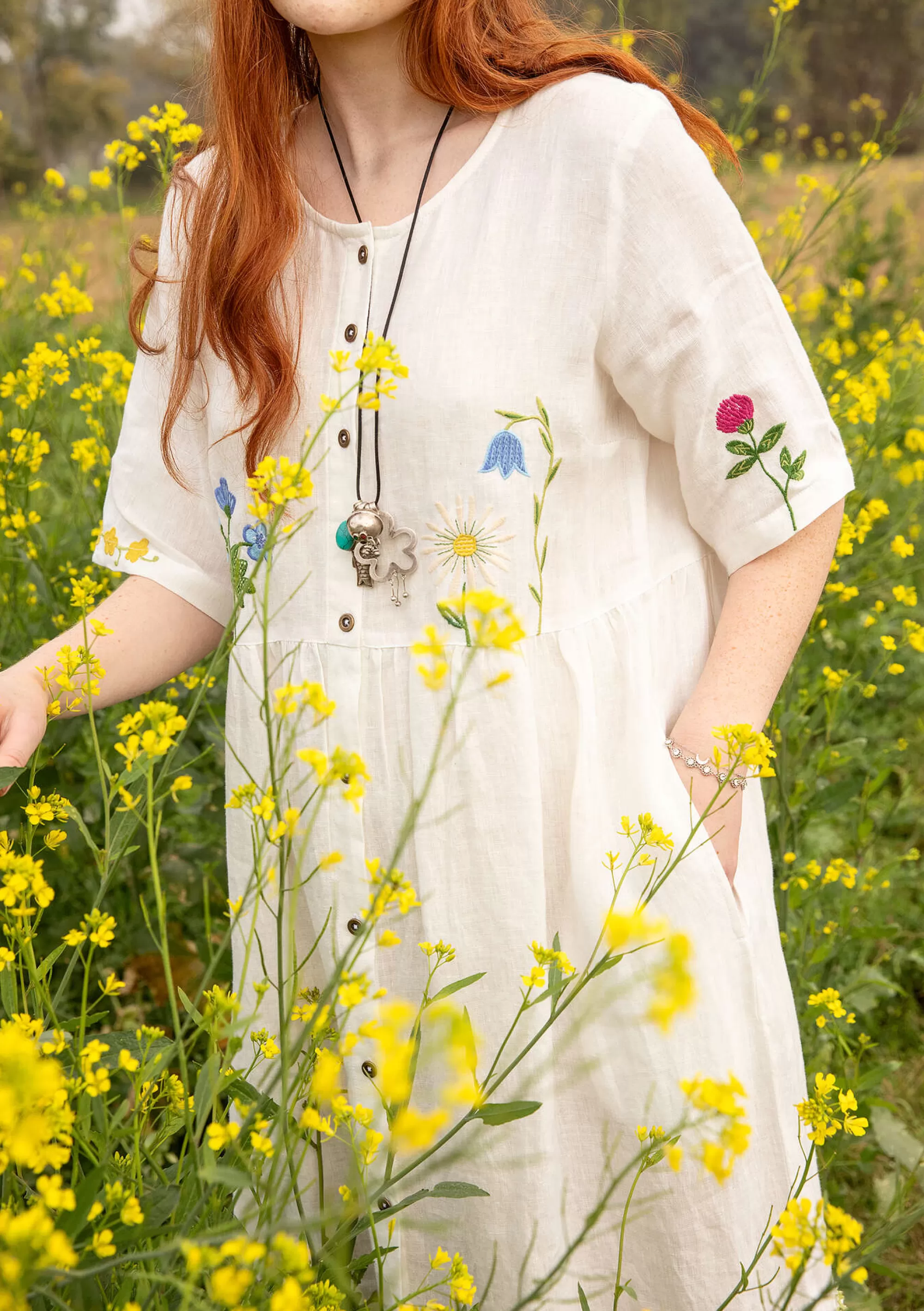 Kleider | Leinenkleidung^Gudrun Sjödén Kleid Blombukett Aus Leinengewebe ungebleicht