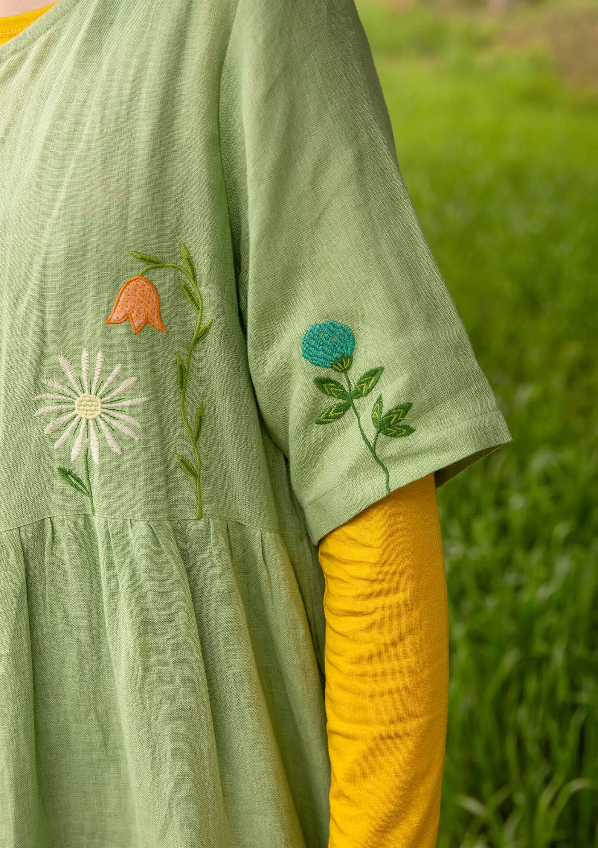 Kleider | Leinenkleidung^Gudrun Sjödén Kleid Blombukett Aus Leinengewebe stachelbeergrün