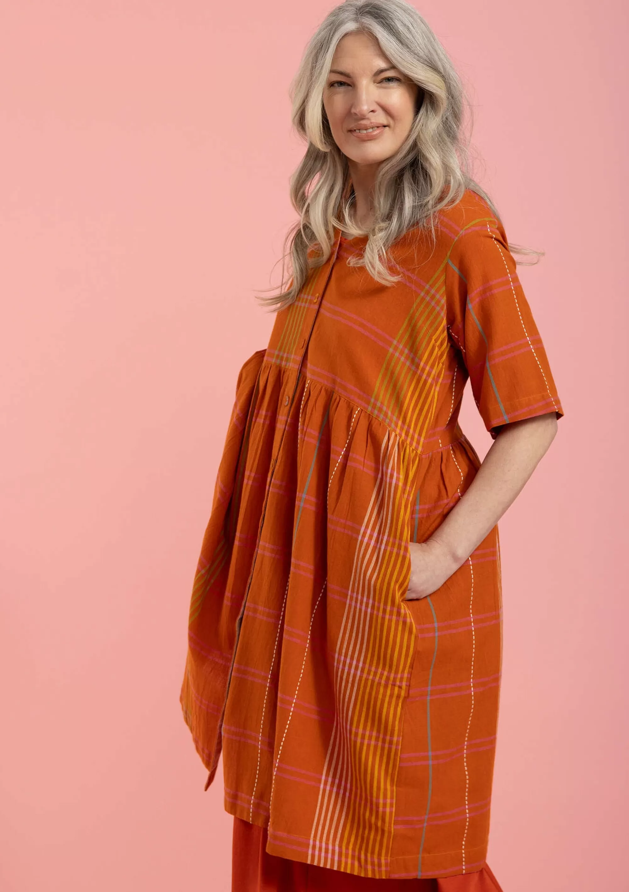 Kleider^Gudrun Sjödén Kleid Fields Aus Baumwollgewebe gebranntes orange