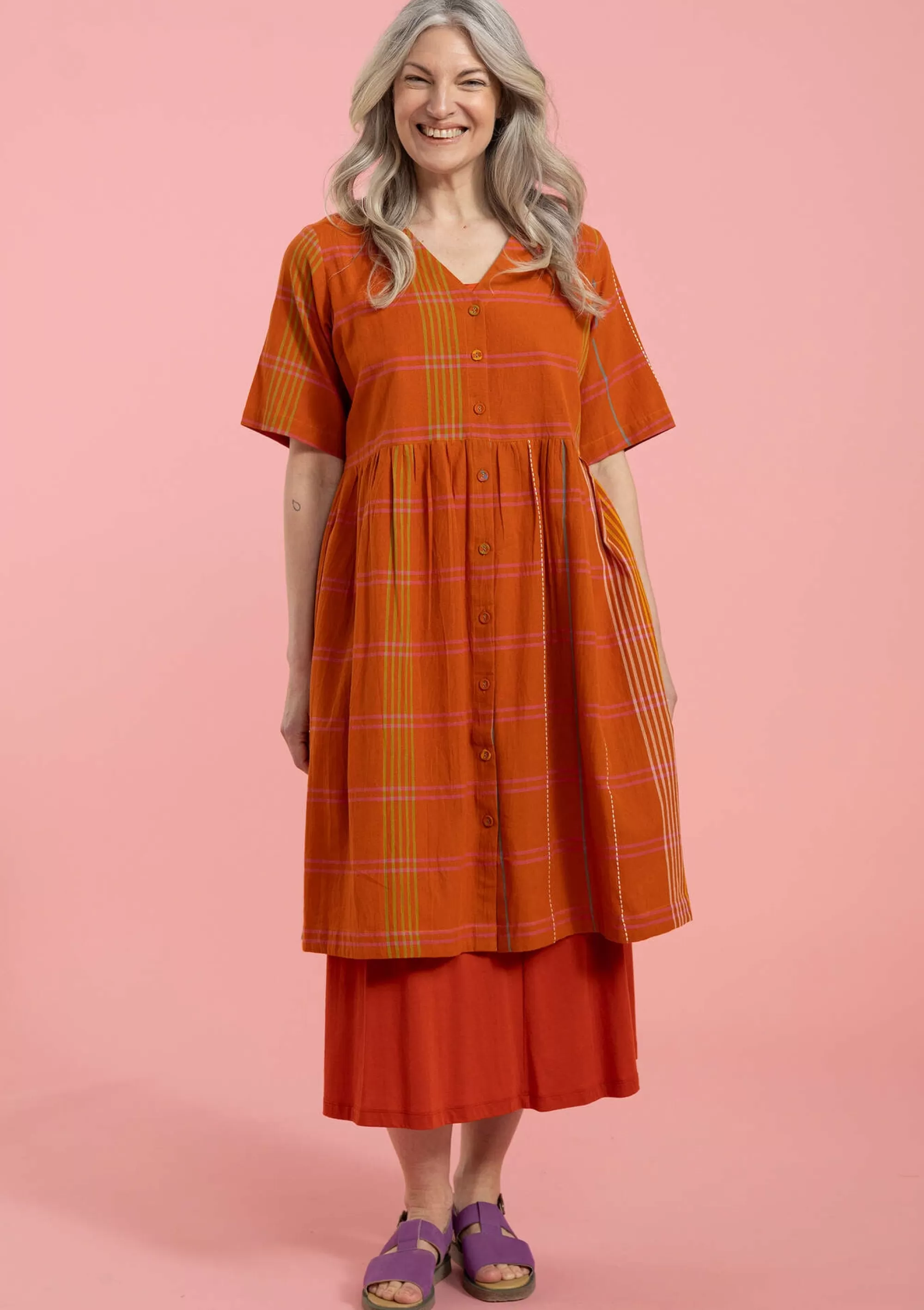 Kleider^Gudrun Sjödén Kleid Fields Aus Baumwollgewebe gebranntes orange