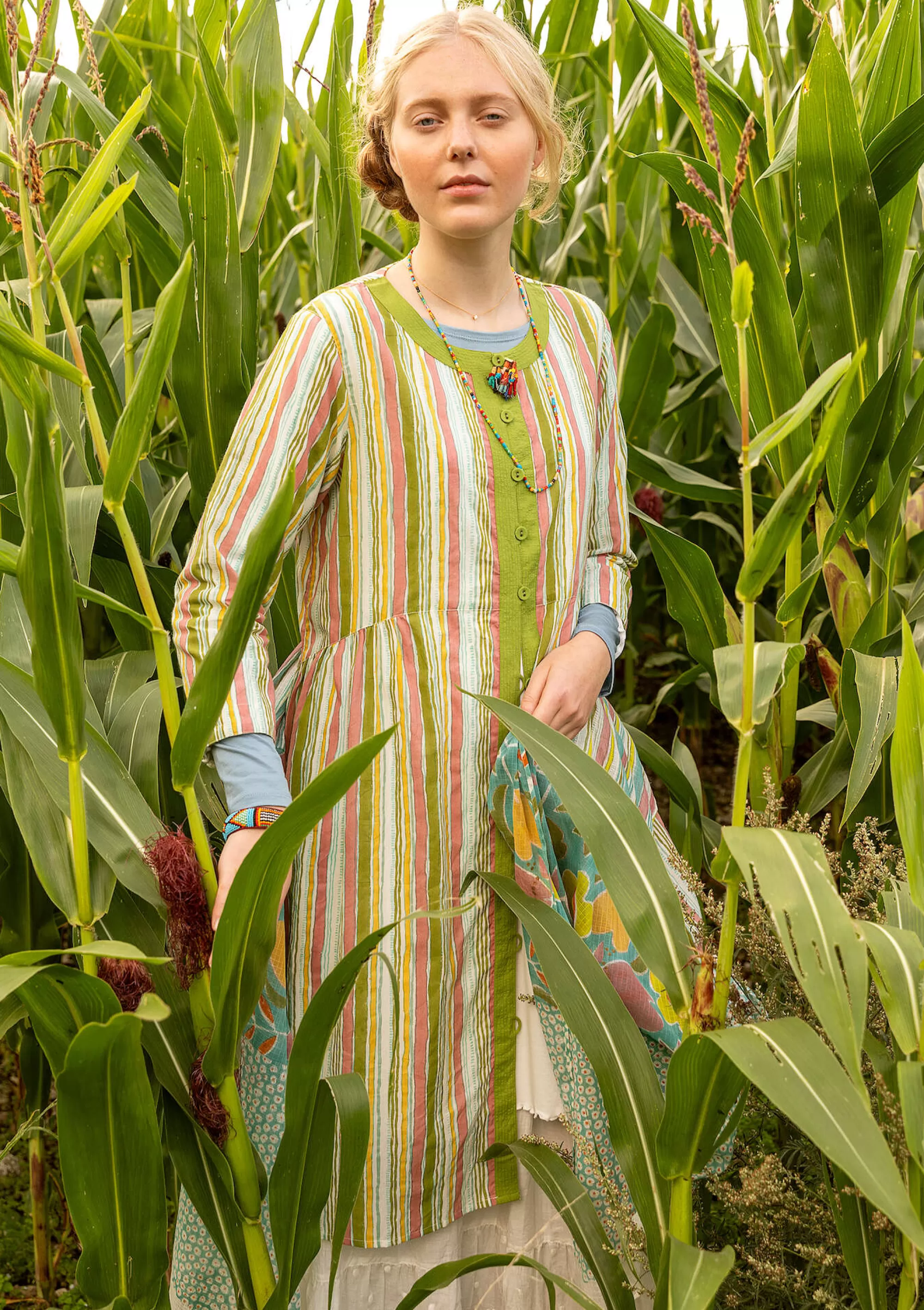 Skandinavische Mode | Kleider^Gudrun Sjödén Kleid Furilden Aus Bio-Baumwollgewebe hellkräutergrün