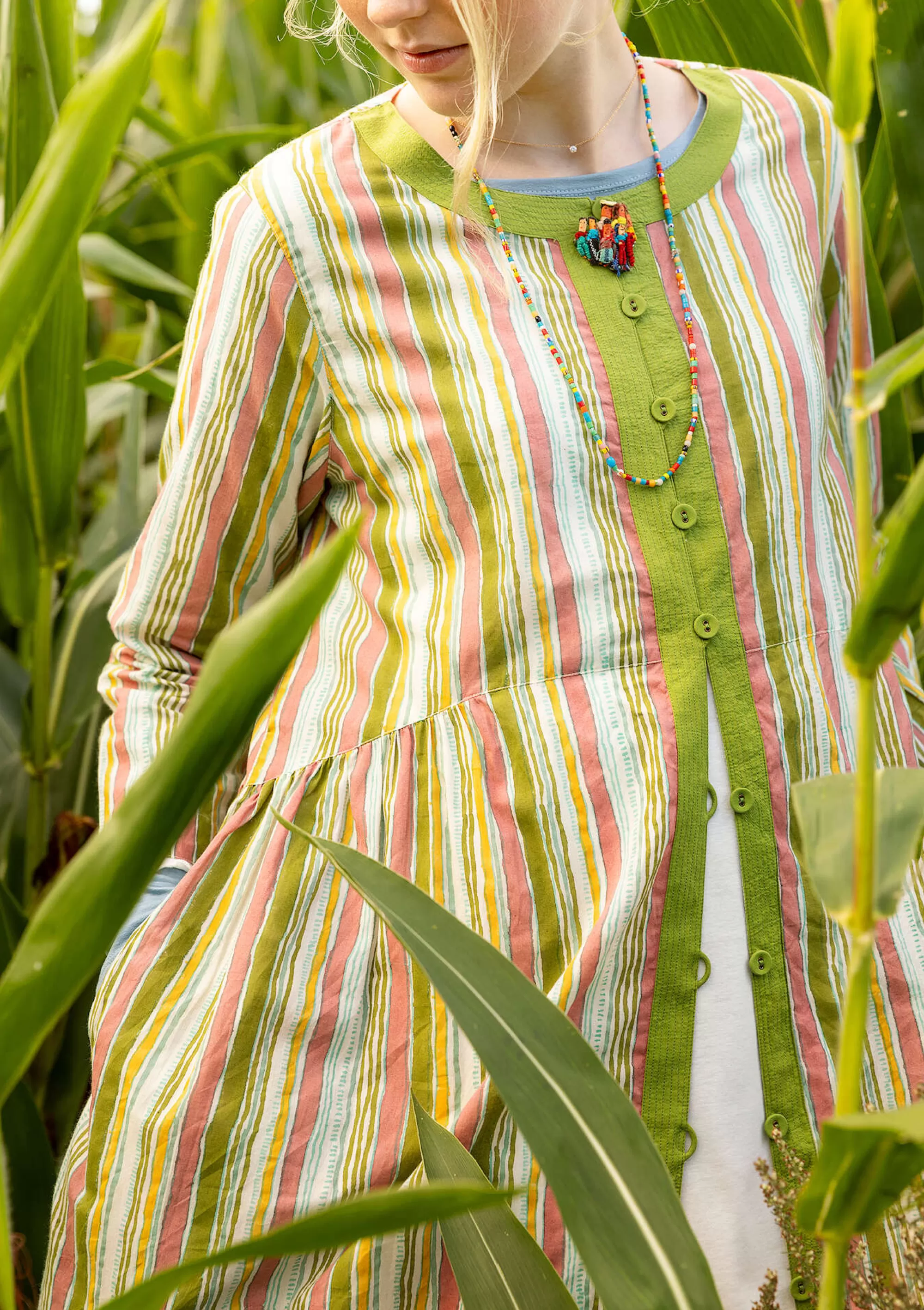 Skandinavische Mode | Kleider^Gudrun Sjödén Kleid Furilden Aus Bio-Baumwollgewebe hellkräutergrün