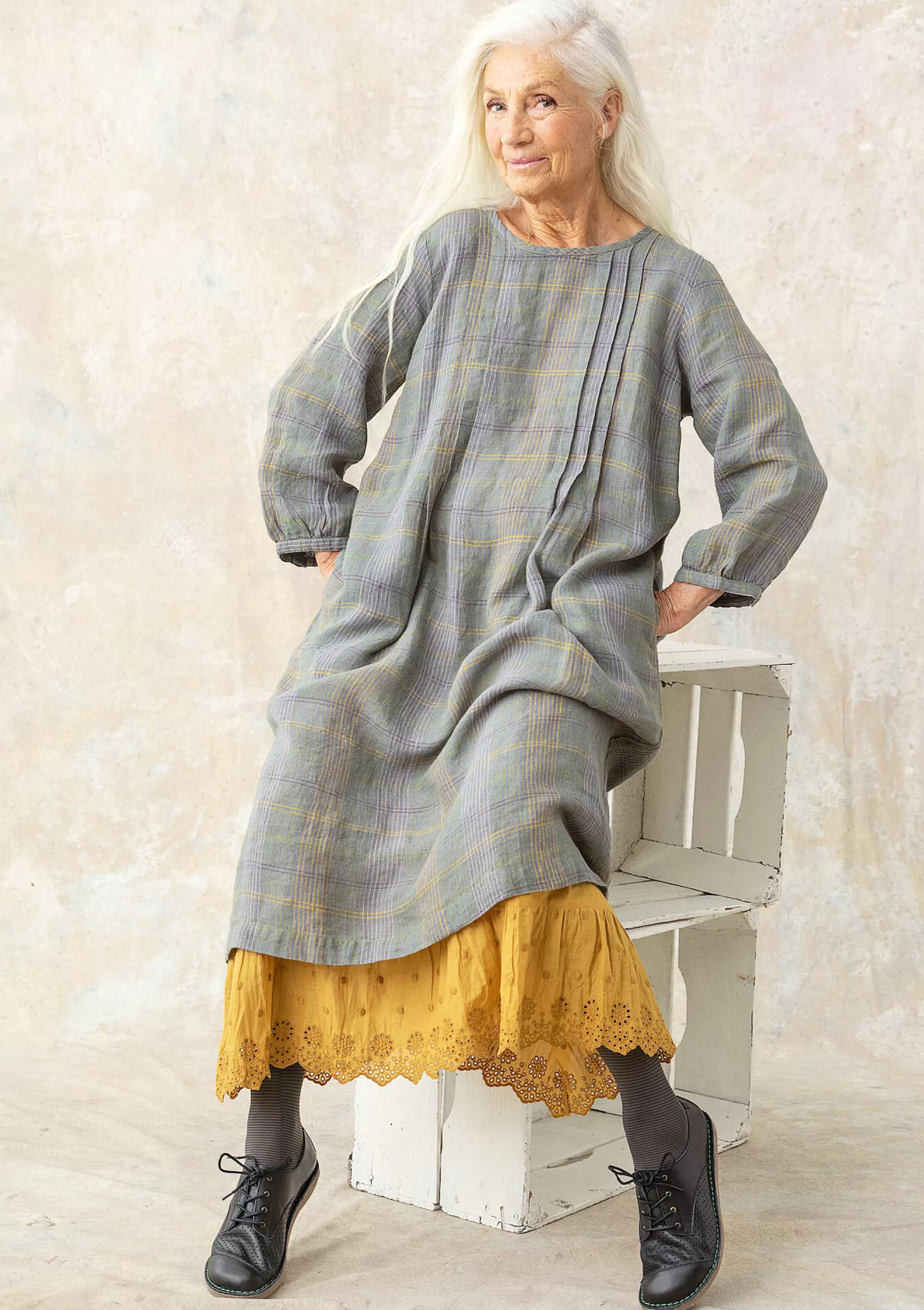 Kleider | Kleider im Hippie-Stil^Gudrun Sjödén Kleid Lillian Aus Leinengewebe grafit-gemustert