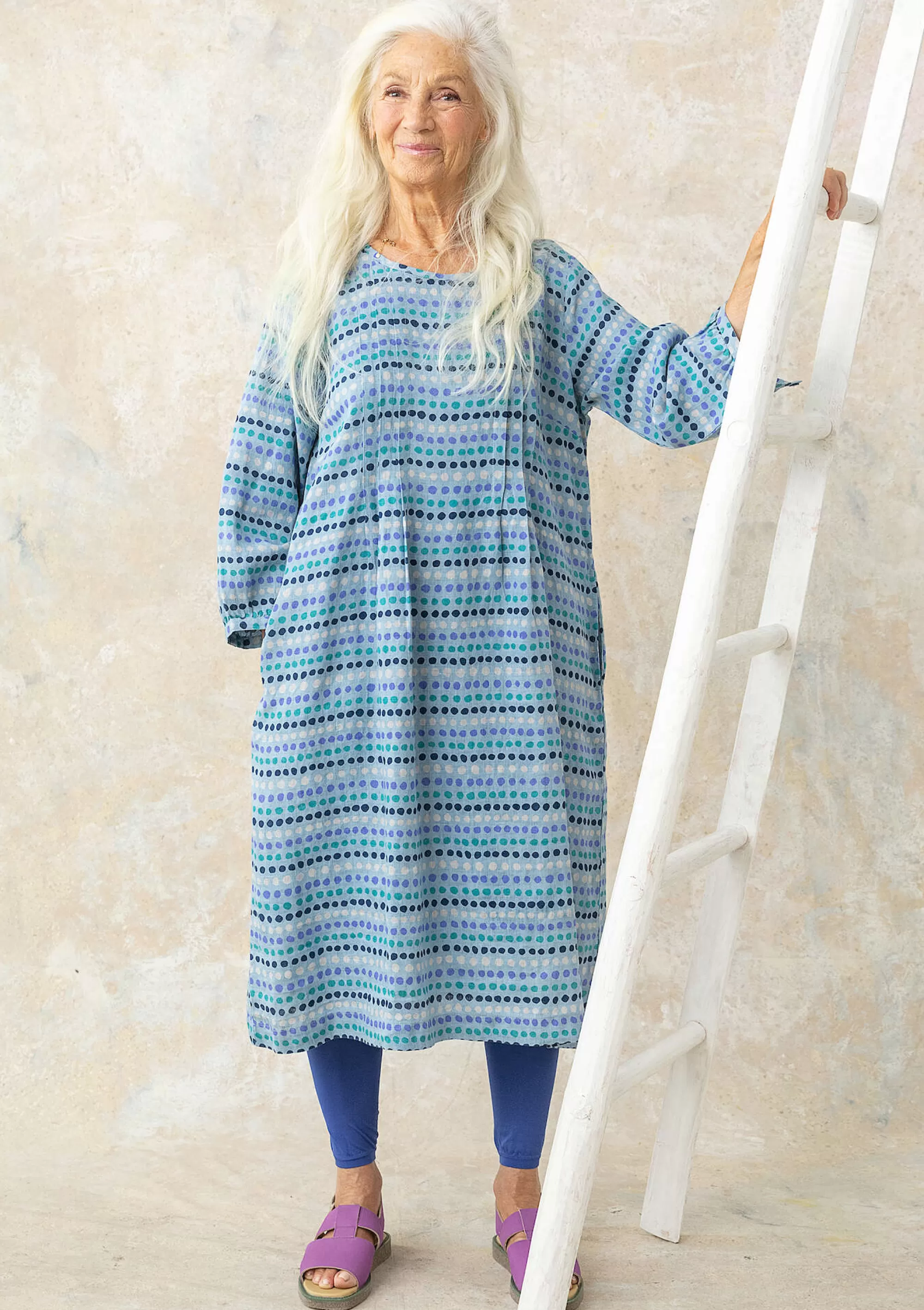 Kleider | Leinenkleidung^Gudrun Sjödén Kleid Lillian Aus Leinengewebe taubenblau/gemustert