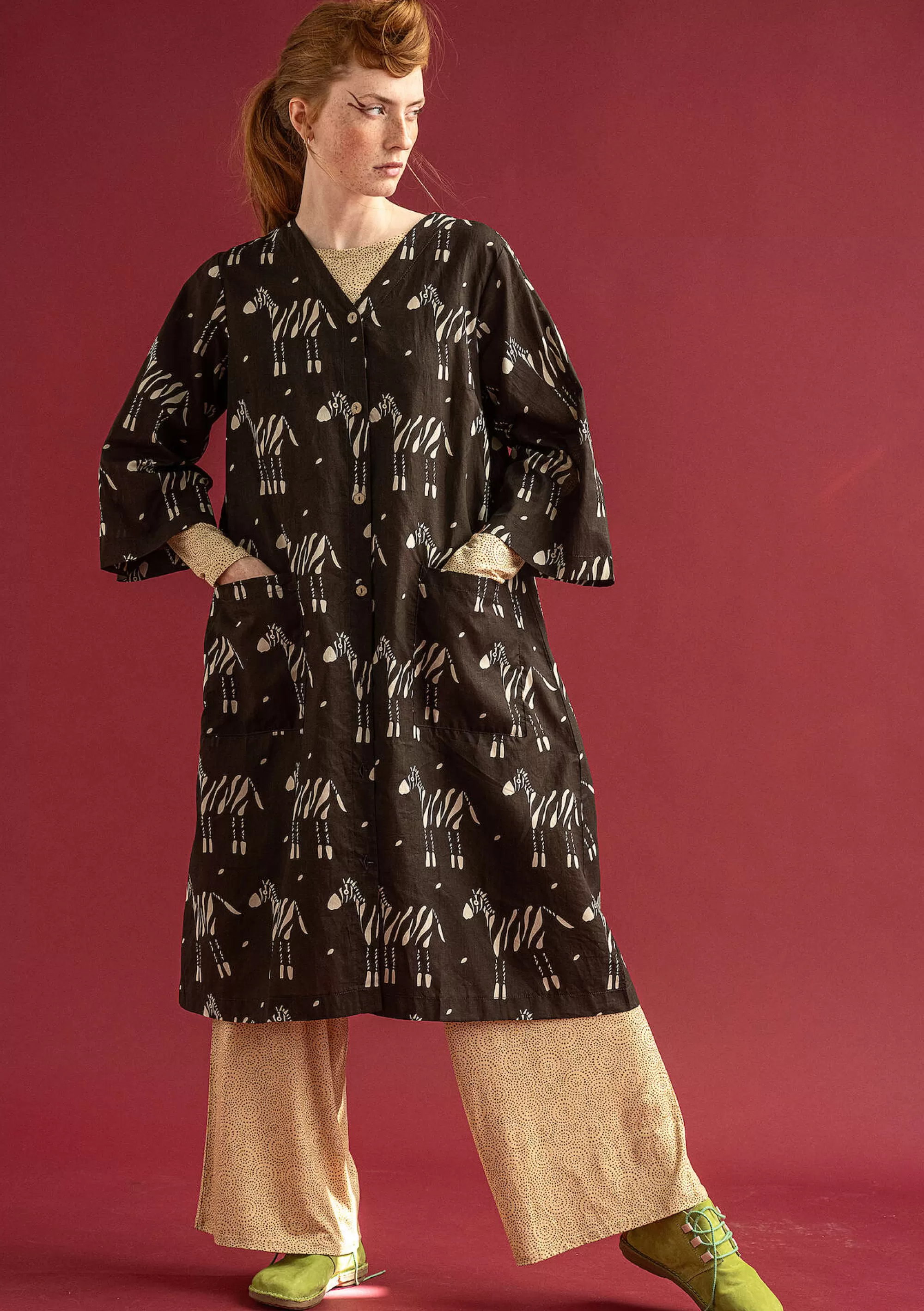 Kleider | Kleider im Hippie-Stil^Gudrun Sjödén Kleid Zebra Aus Bio-Baumwolle naturschwarz