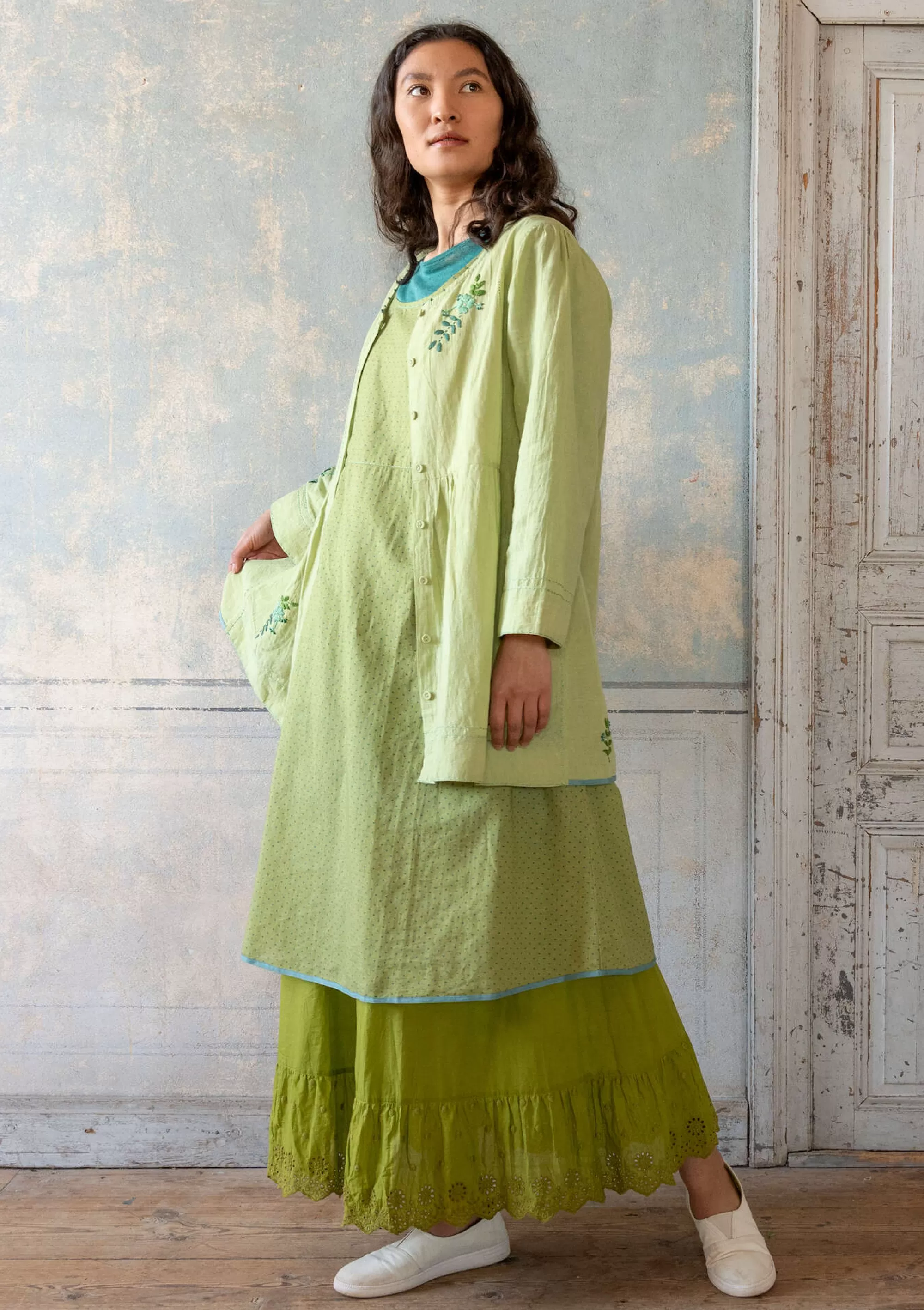 Blusen | UNIQUM^Gudrun Sjödén Künstlerbluse Shimla Aus Bio-Baumwolle/Leinen pistazie