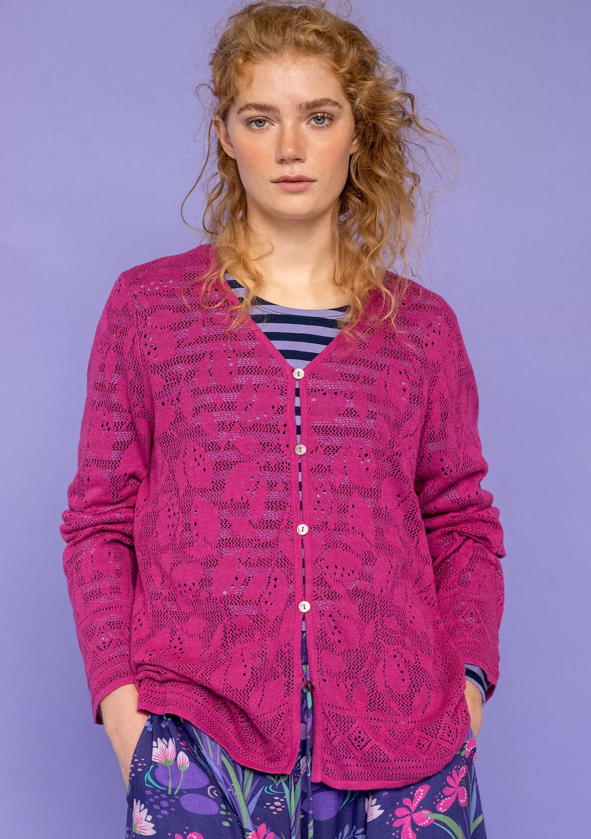 Strickjacken | Leinenkleidung^Gudrun Sjödén Pointelle-Strickjacke Luisa Aus Leinen/Recycling-Baumwolle orchideenrosa