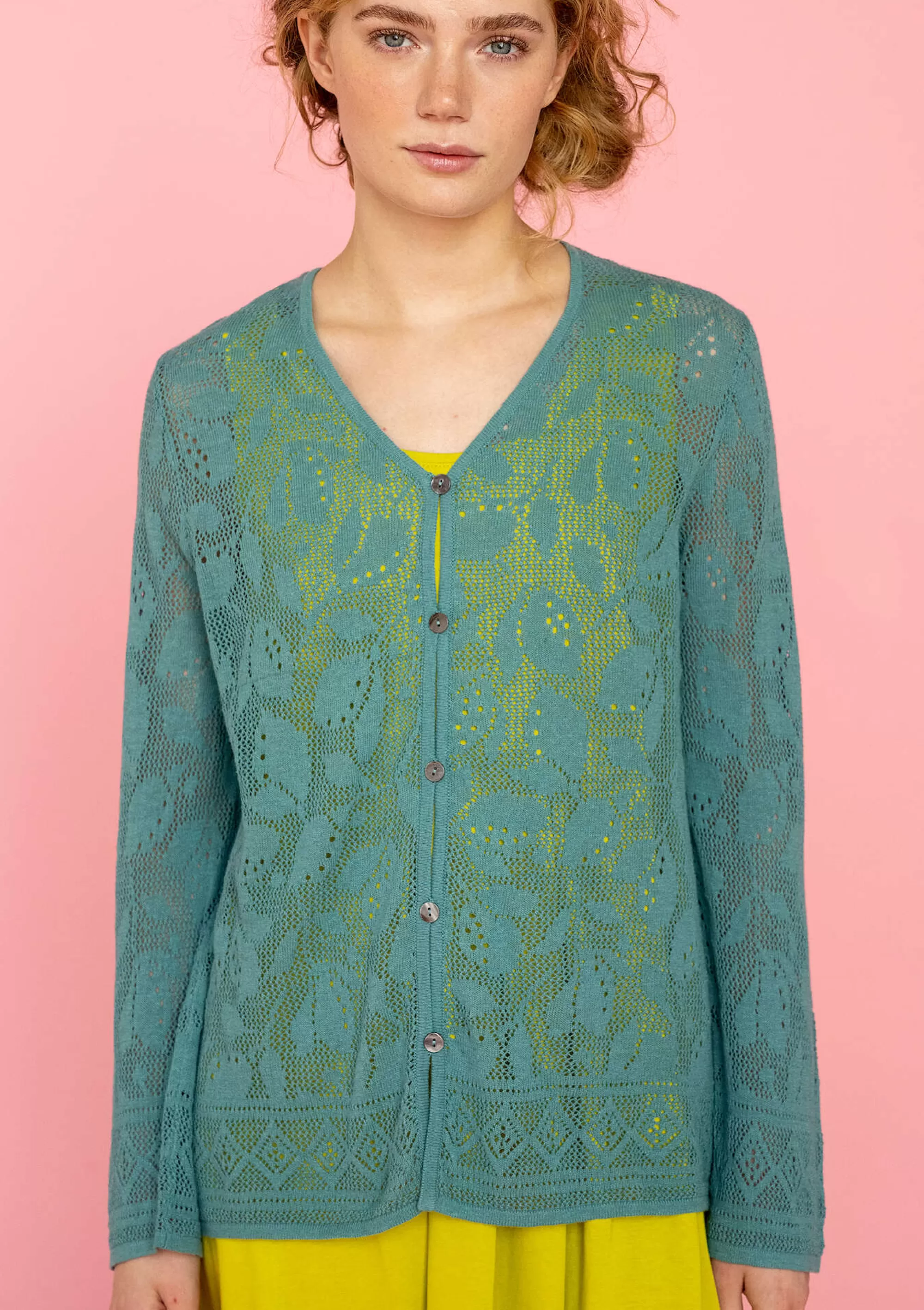 Strickjacken | Leinenkleidung^Gudrun Sjödén Pointelle-Strickjacke Luisa Aus Leinen/Recycling-Baumwolle aqua