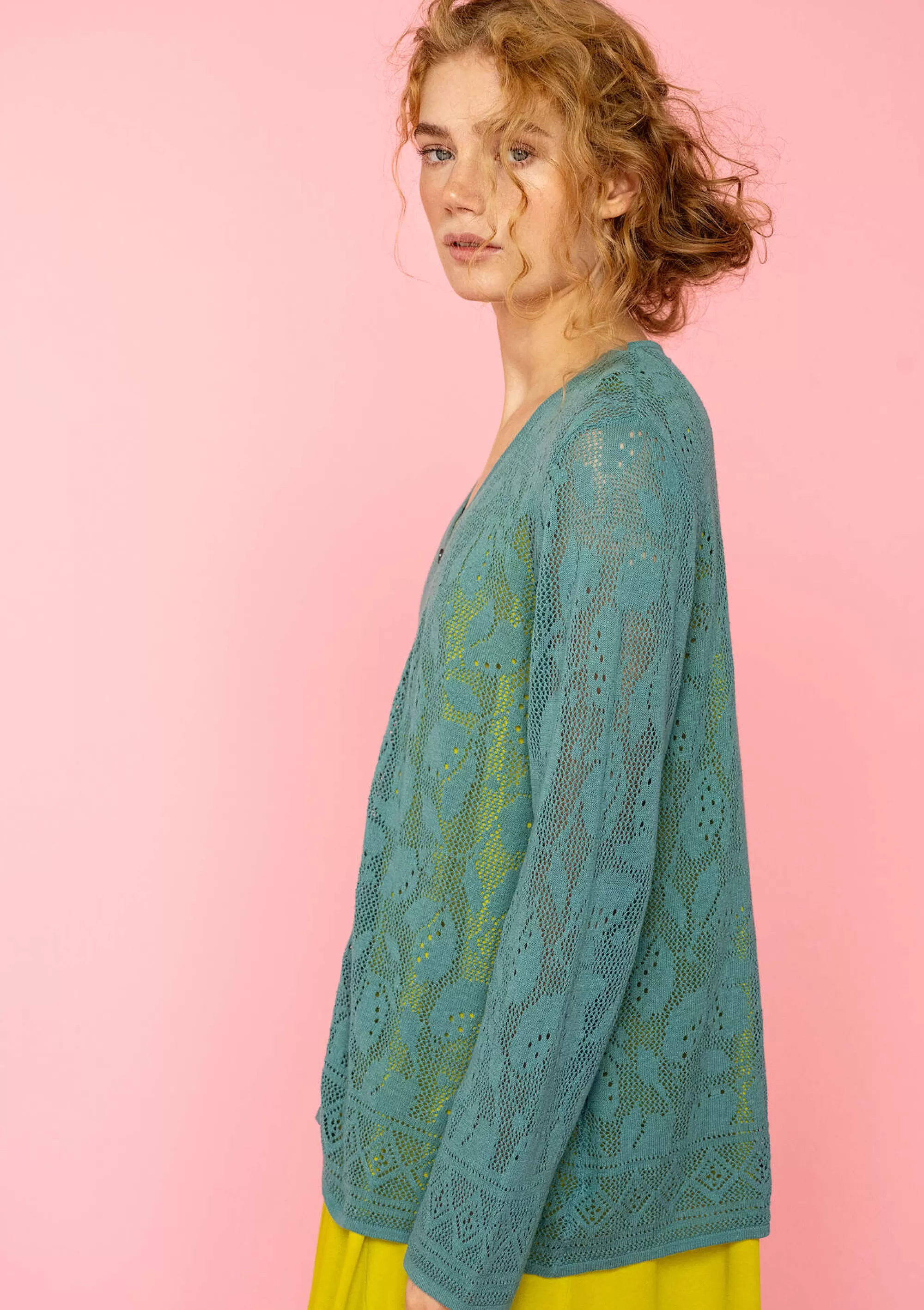 Strickjacken | Leinenkleidung^Gudrun Sjödén Pointelle-Strickjacke Luisa Aus Leinen/Recycling-Baumwolle aqua