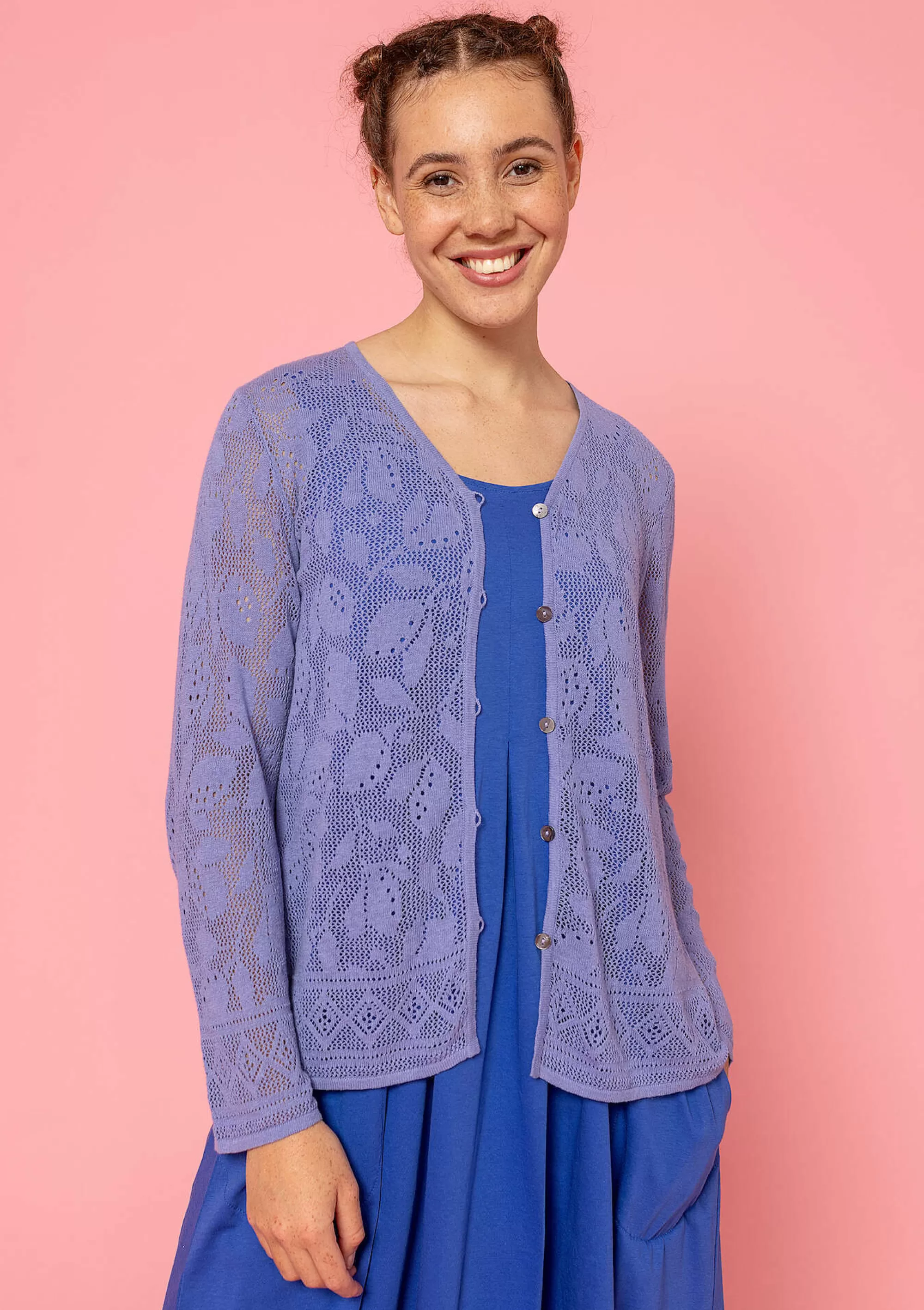 Strickjacken | Leinenkleidung^Gudrun Sjödén Pointelle-Strickjacke Luisa Aus Leinen/Recycling-Baumwolle dunkellavendel