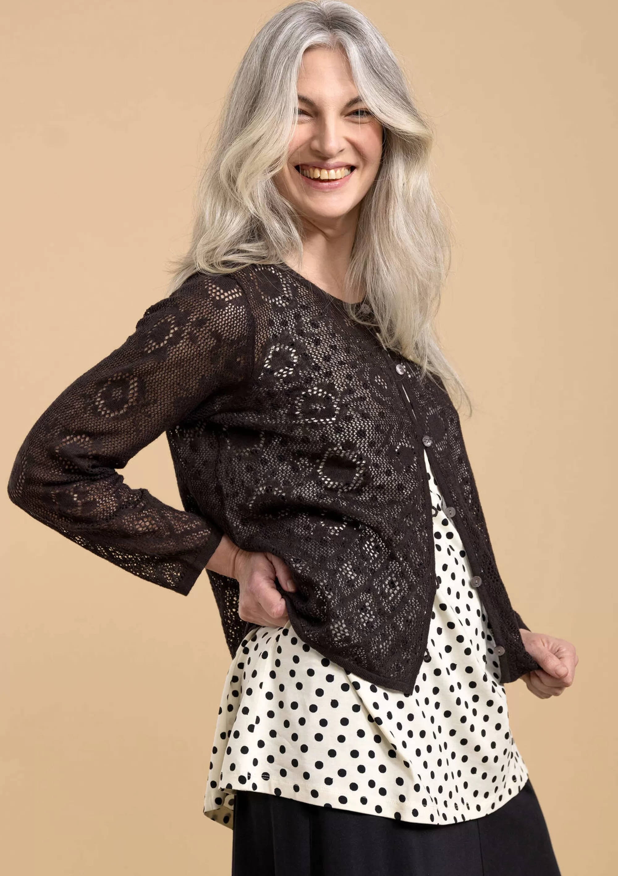 Schwedische Mode | Strickjacken^Gudrun Sjödén Pointelle-Strickjacke Pezenas Aus Leinen/Recycling-Baumwolle espresso