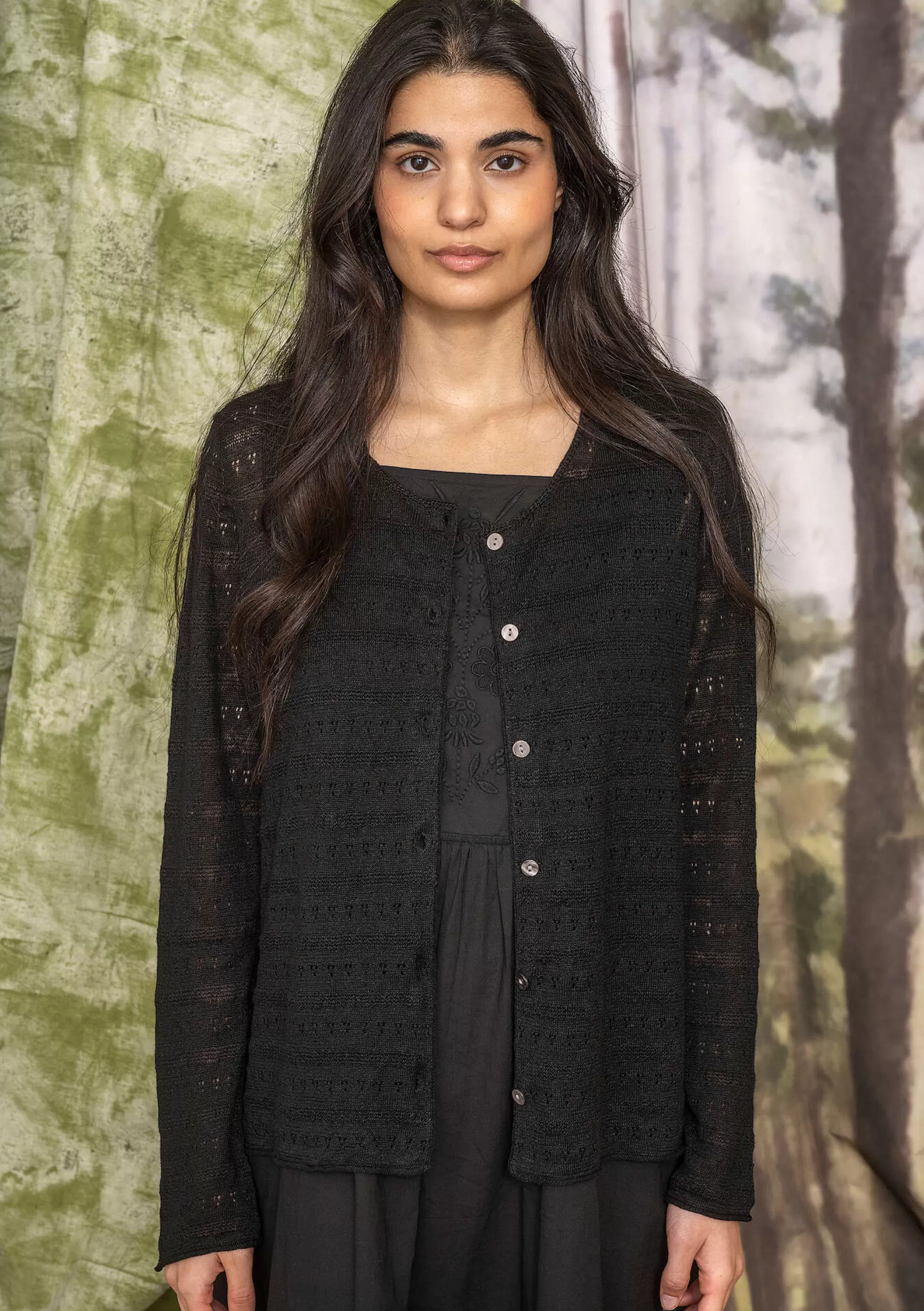 Strickjacken | Leinenkleidung^Gudrun Sjödén Pointelle-Strickjacke  schwarz