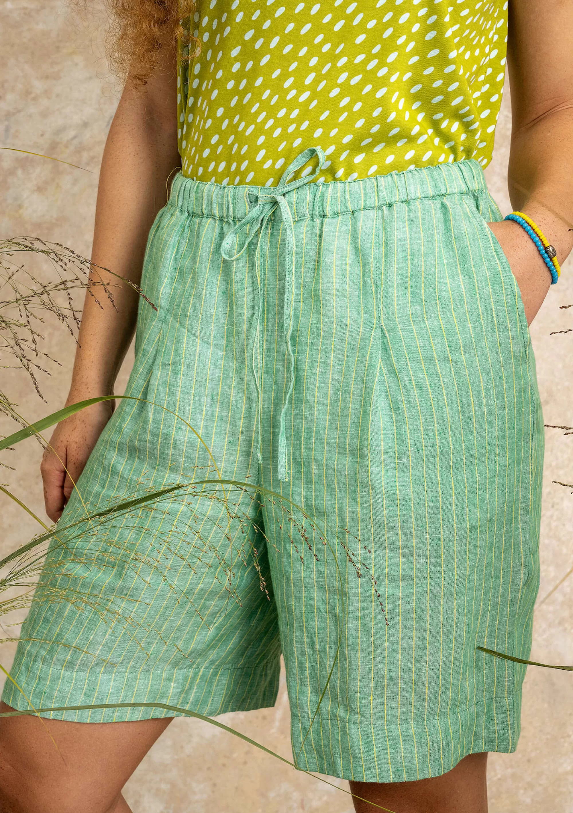 Hosen | Leinenkleidung^Gudrun Sjödén Shorts Aus Leinengewebe lotusgrün-gestreift