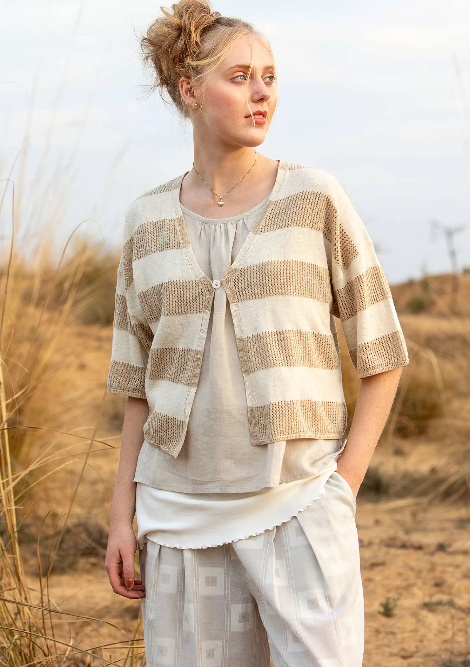 Strickjacken | Leinenkleidung^Gudrun Sjödén Strickjacke Aus Leinen/Recycling-Baumwolle feder-natur