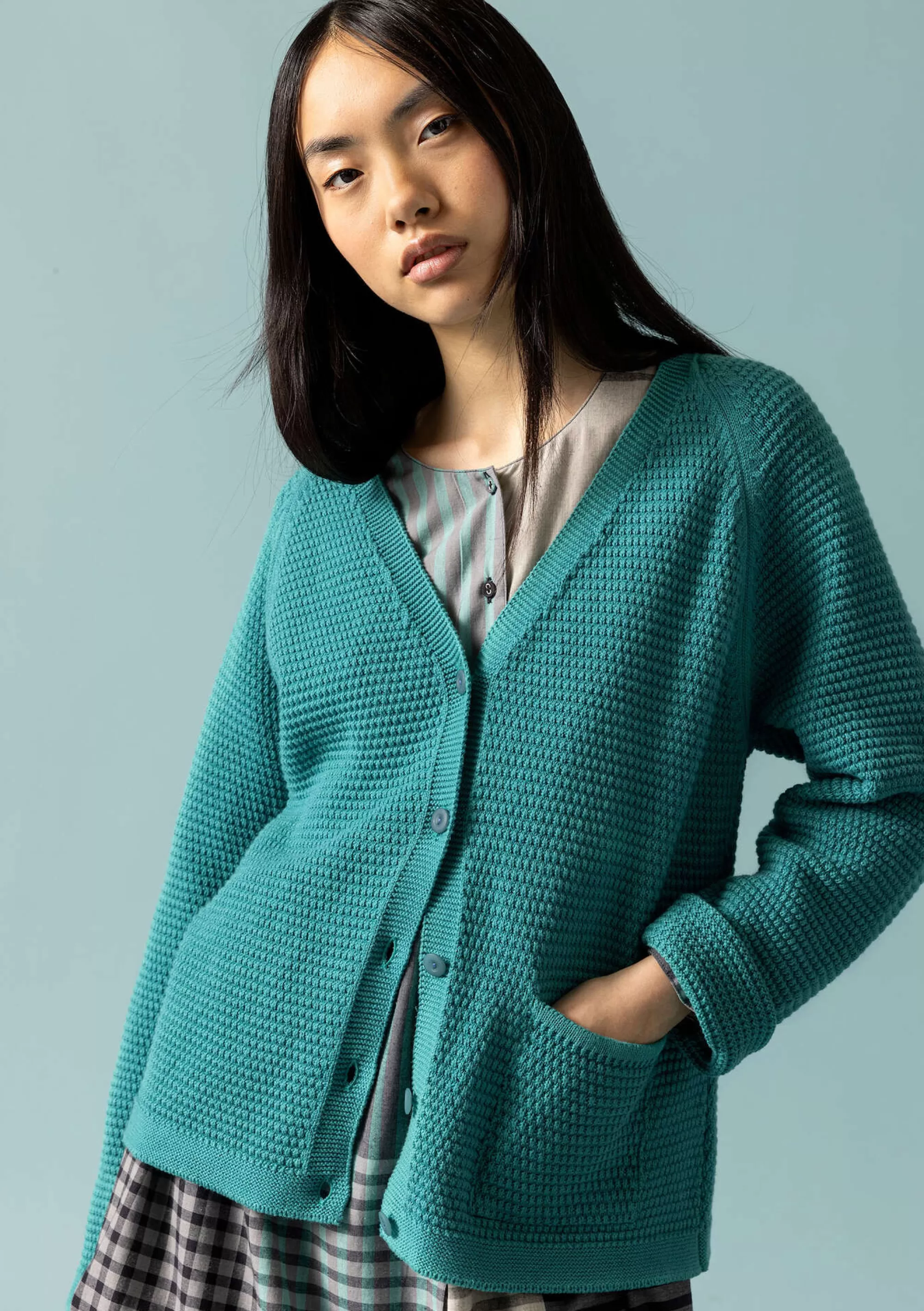 Strickjacken | Skandinavische Mode^Gudrun Sjödén Strickjacke Aus Recycling-Baumwolle aqua