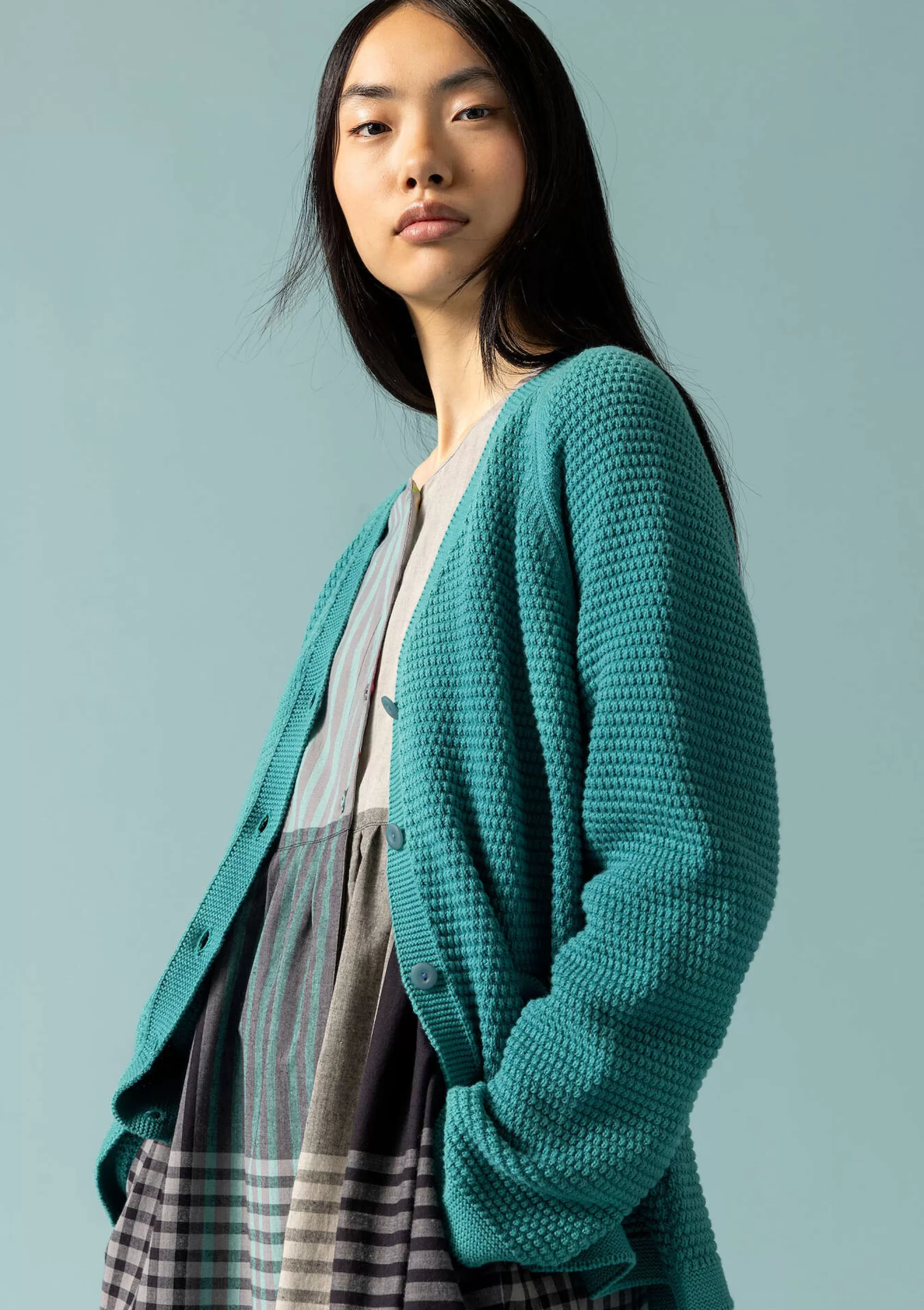 Strickjacken | Skandinavische Mode^Gudrun Sjödén Strickjacke Aus Recycling-Baumwolle aqua