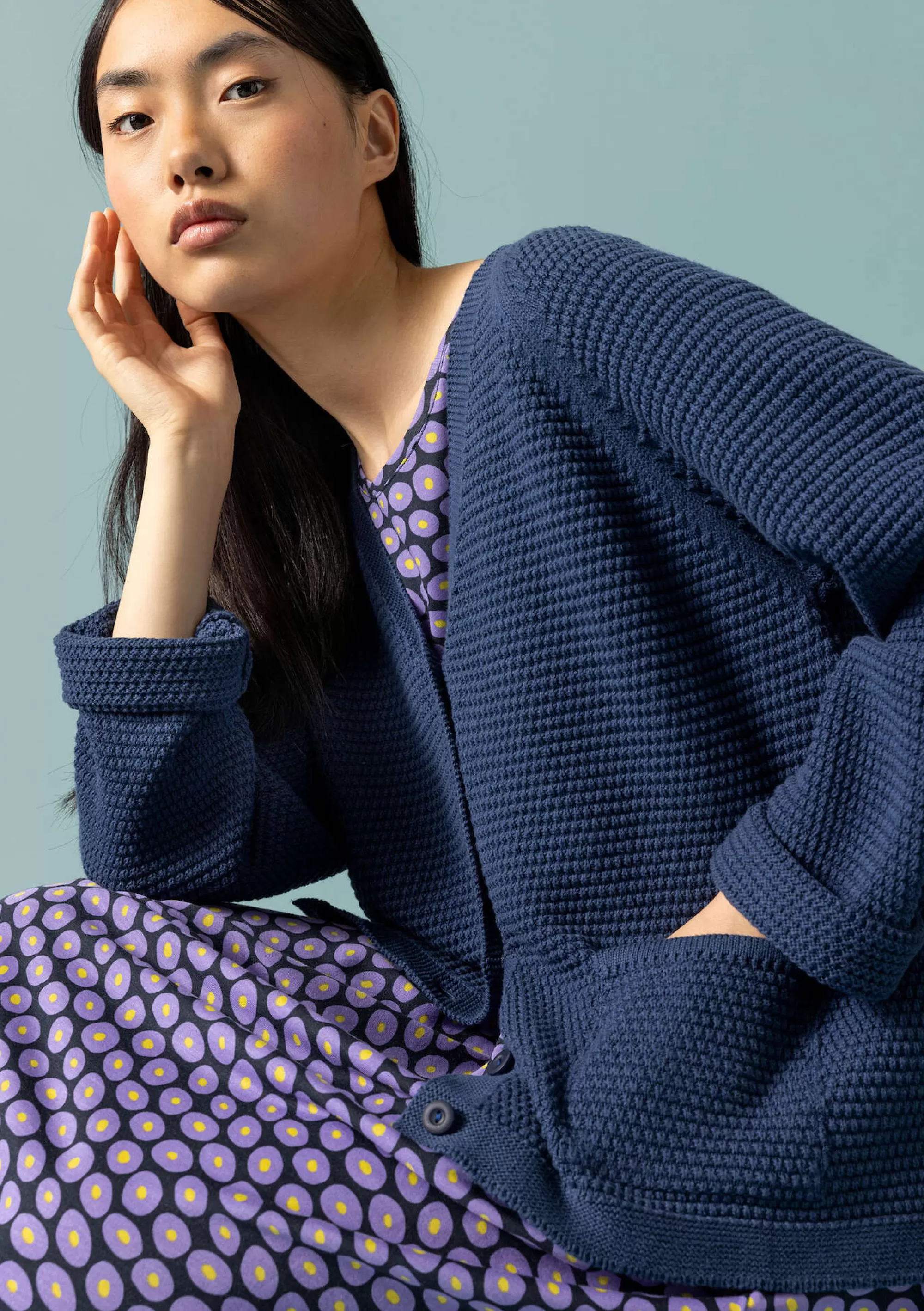 Strickjacken | Skandinavische Mode^Gudrun Sjödén Strickjacke Aus Recycling-Baumwolle indigo