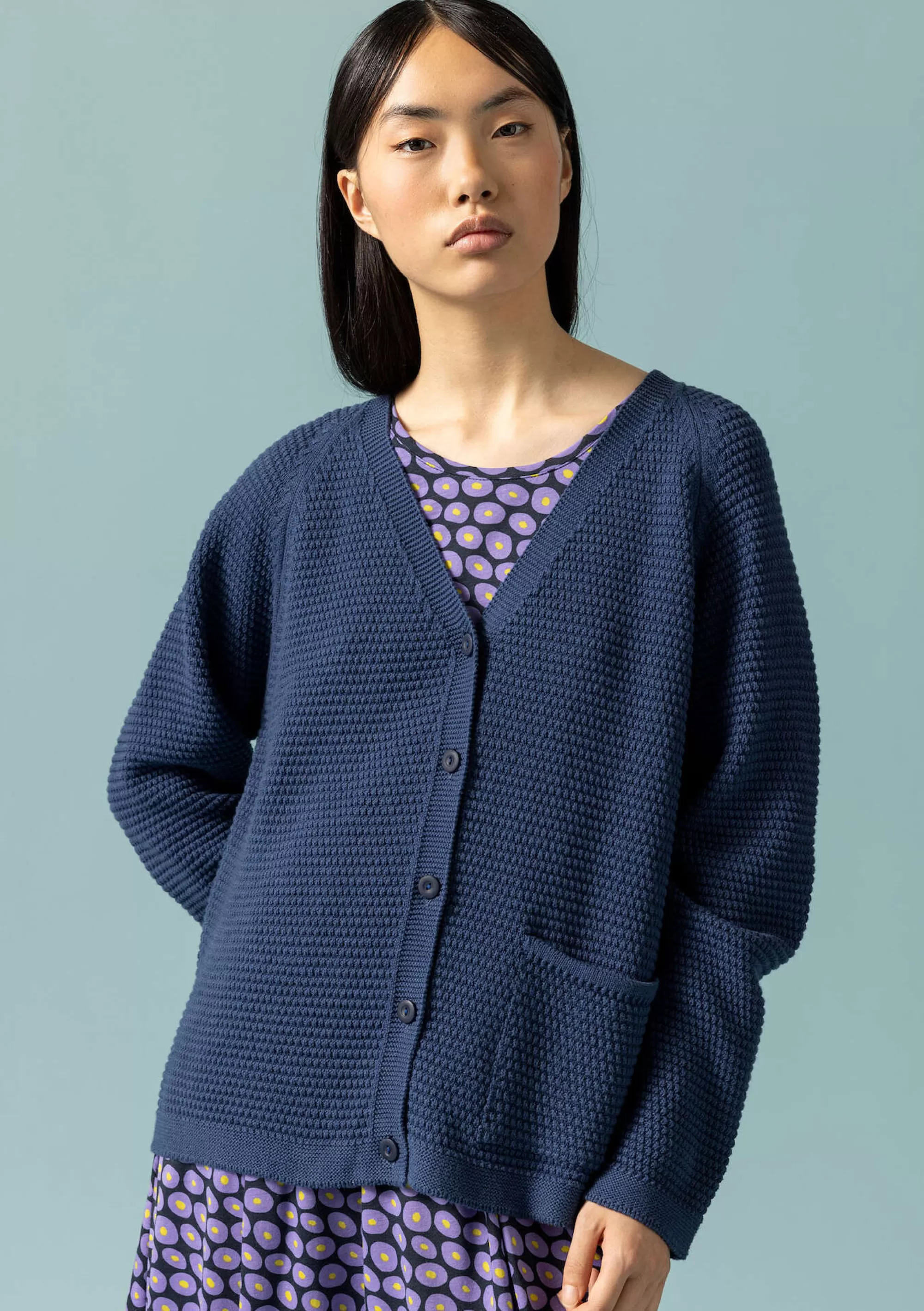 Strickjacken | Skandinavische Mode^Gudrun Sjödén Strickjacke Aus Recycling-Baumwolle indigo