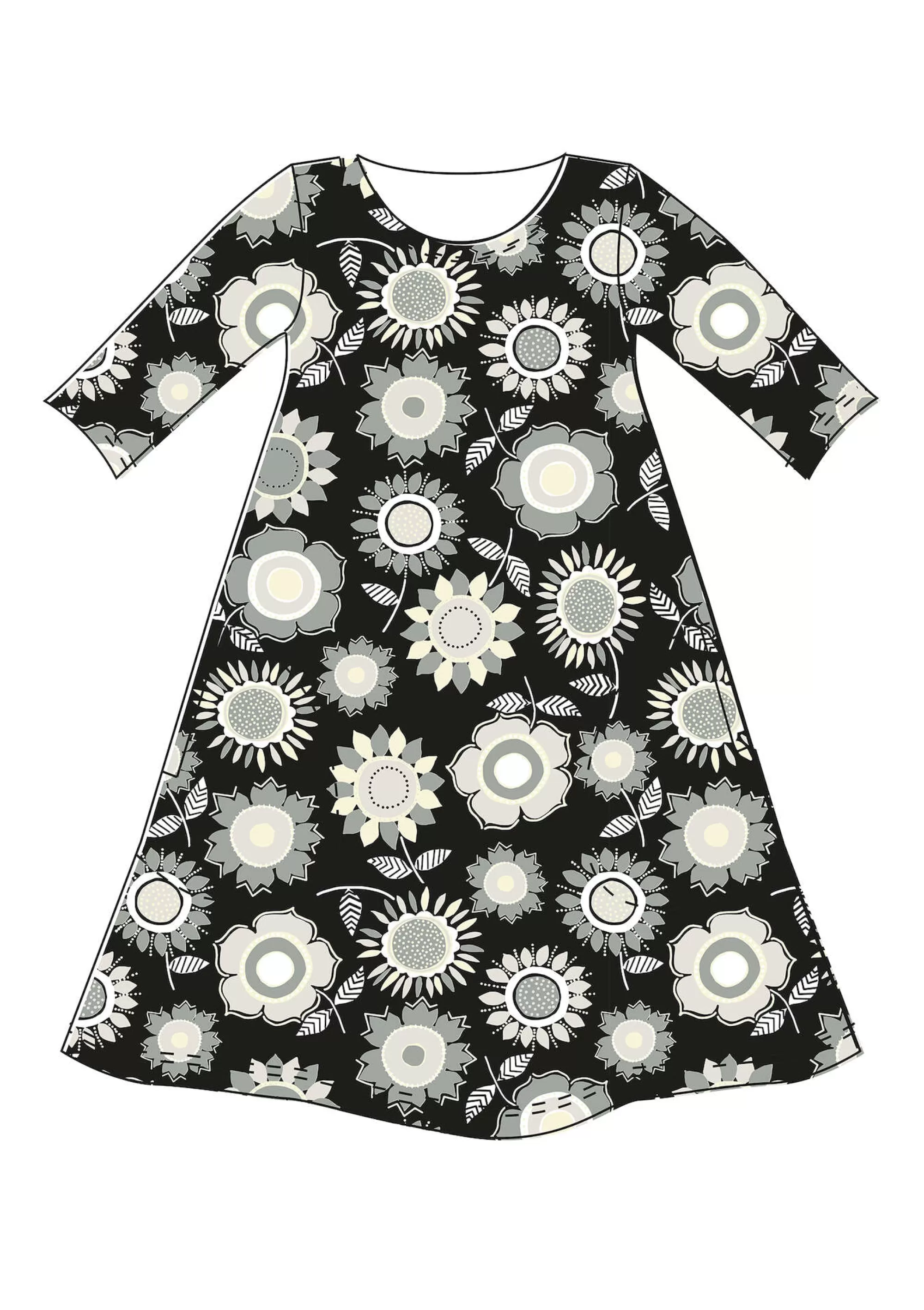 Kleider | Sonnenblumen für UNHCR^Gudrun Sjödén Trikotkleid Sunflower Aus Lyocell/Elasthan schwarz