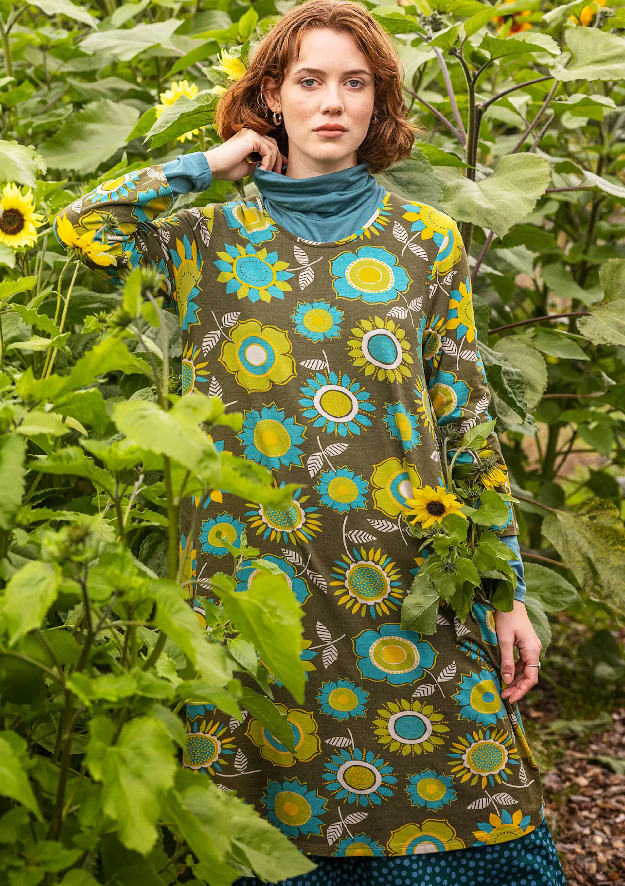 Kleider | Sonnenblumen für UNHCR^Gudrun Sjödén Trikotkleid Sunflower Aus Lyocell/Elasthan moosgrün