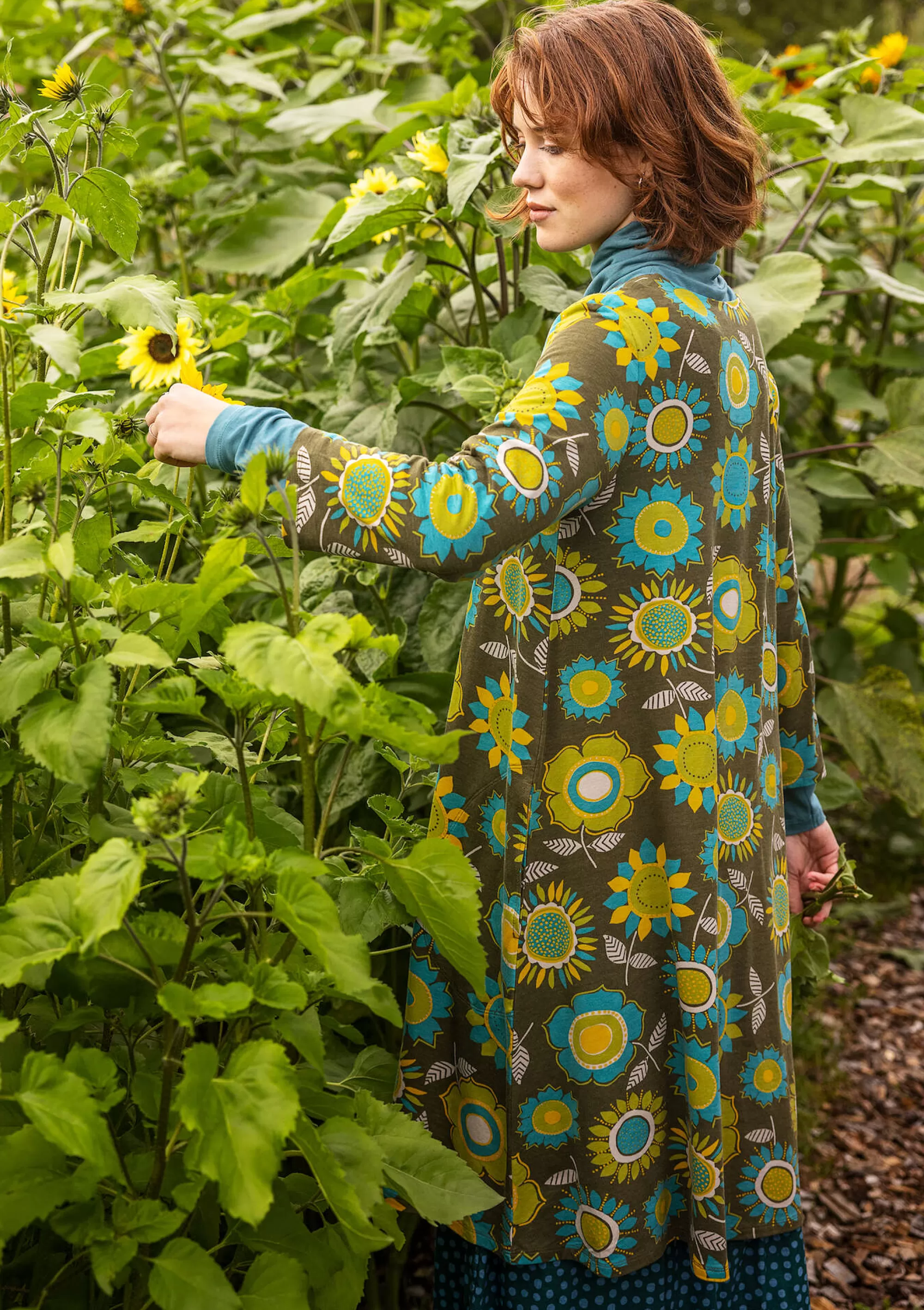Kleider | Sonnenblumen für UNHCR^Gudrun Sjödén Trikotkleid Sunflower Aus Lyocell/Elasthan moosgrün