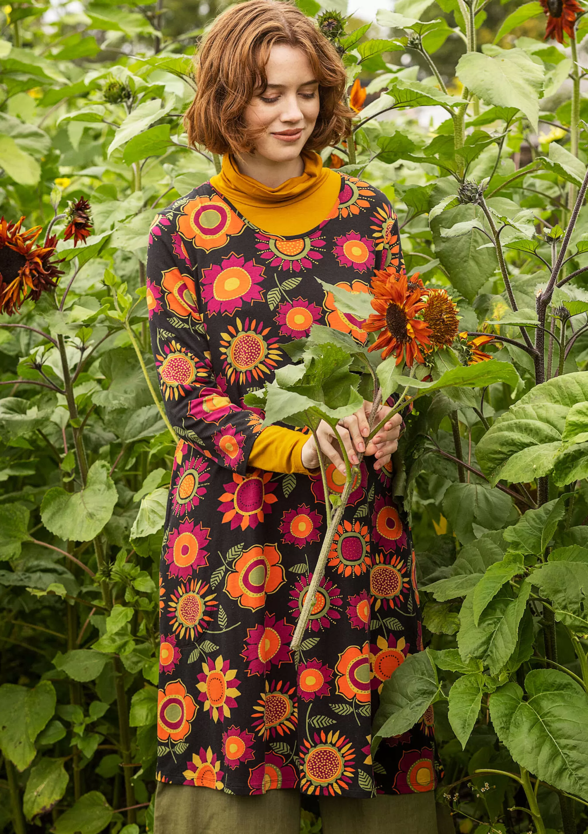 Kleider | Sonnenblumen für UNHCR^Gudrun Sjödén Trikotkleid Sunflower Aus Lyocell/Elasthan schwarz