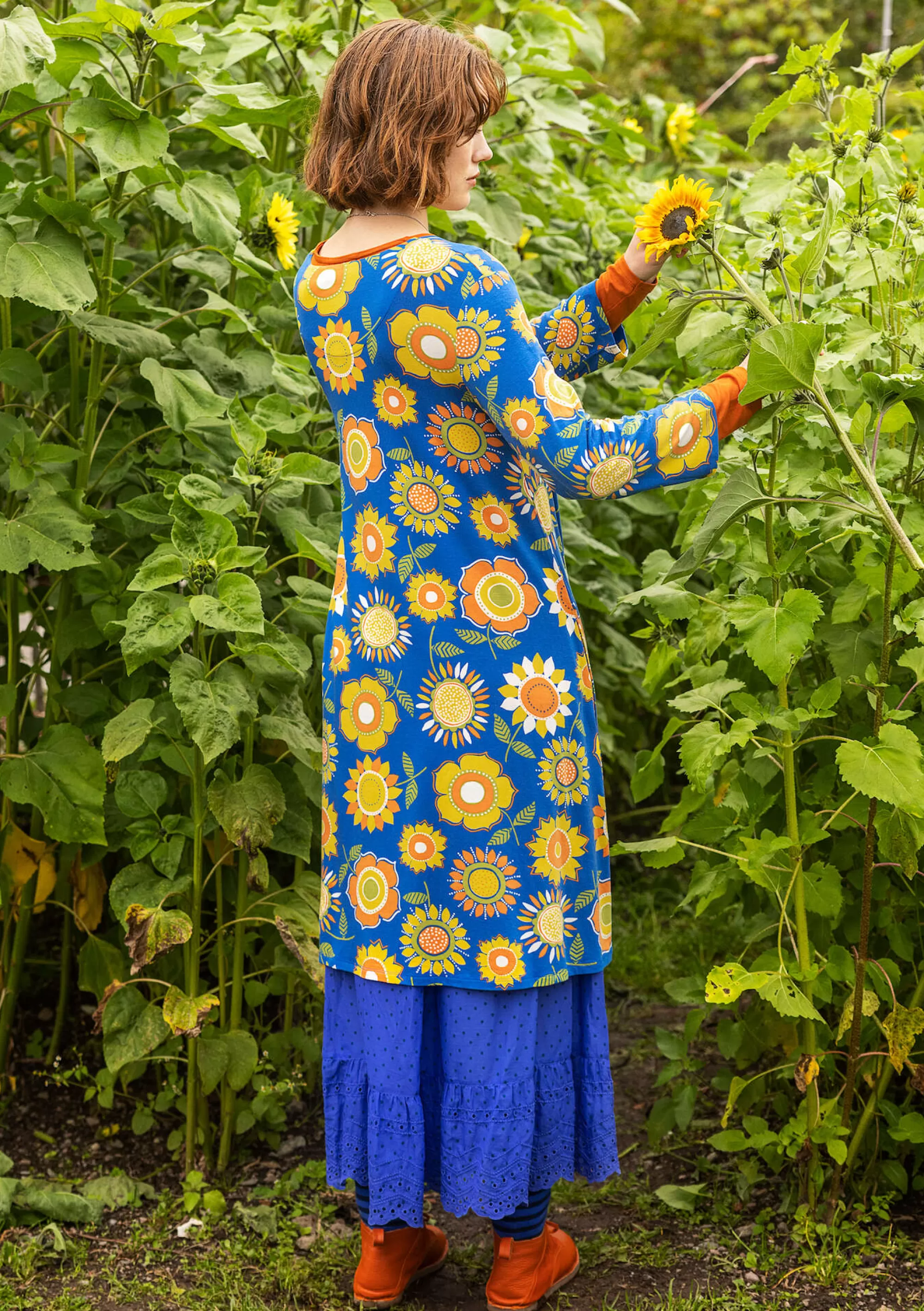 Kleider | Sonnenblumen für UNHCR^Gudrun Sjödén Trikotkleid Sunflower Aus Lyocell/Elasthan kornblumenblau