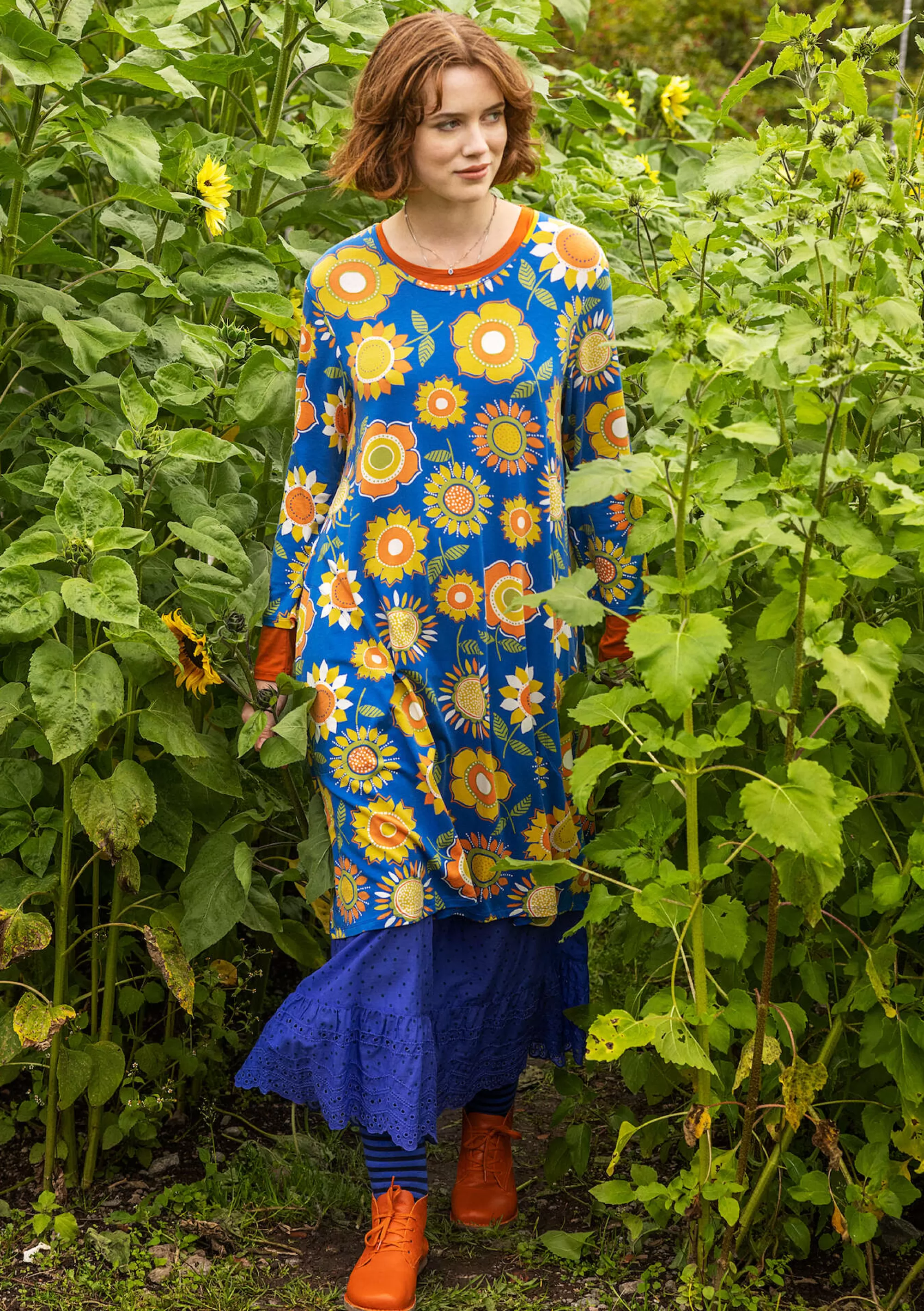 Kleider | Sonnenblumen für UNHCR^Gudrun Sjödén Trikotkleid Sunflower Aus Lyocell/Elasthan kornblumenblau