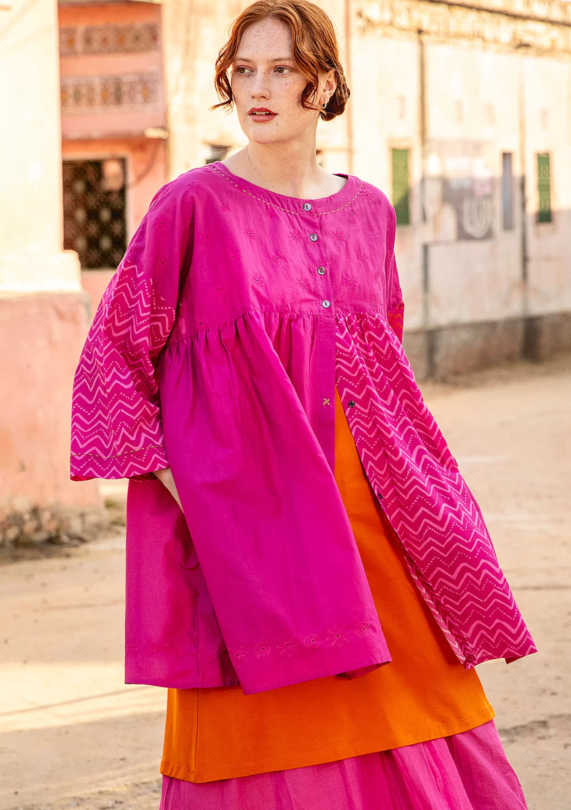 Tuniken | Öko-Baumwolle^Gudrun Sjödén Tunika Sanganeer Aus Bio-Baumwollgewebe cerise