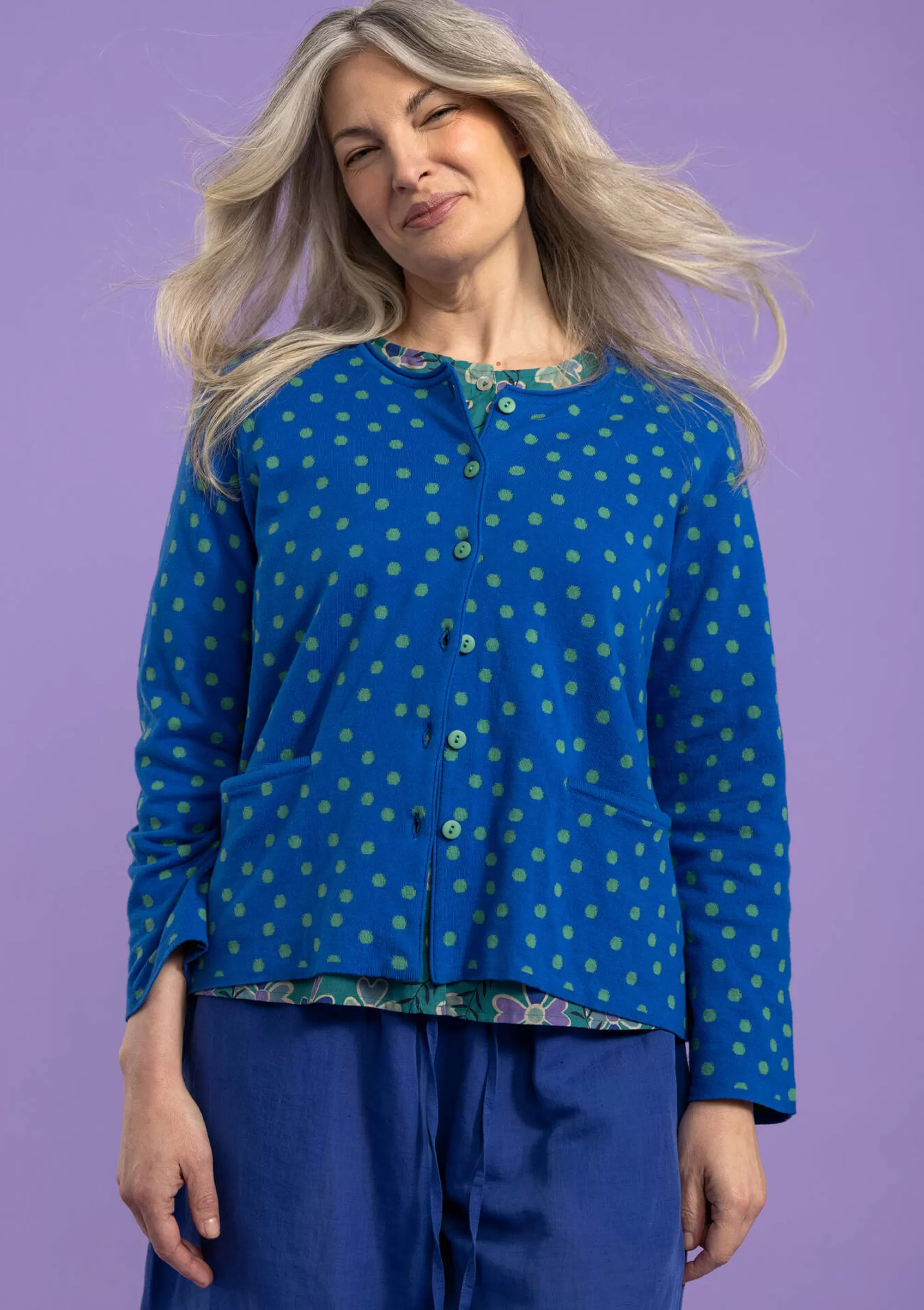 Strickjacken | Öko-Baumwolle^Gudrun Sjödén Tupfenstrickjacke Aus Bio-Baumwolle saphirblau