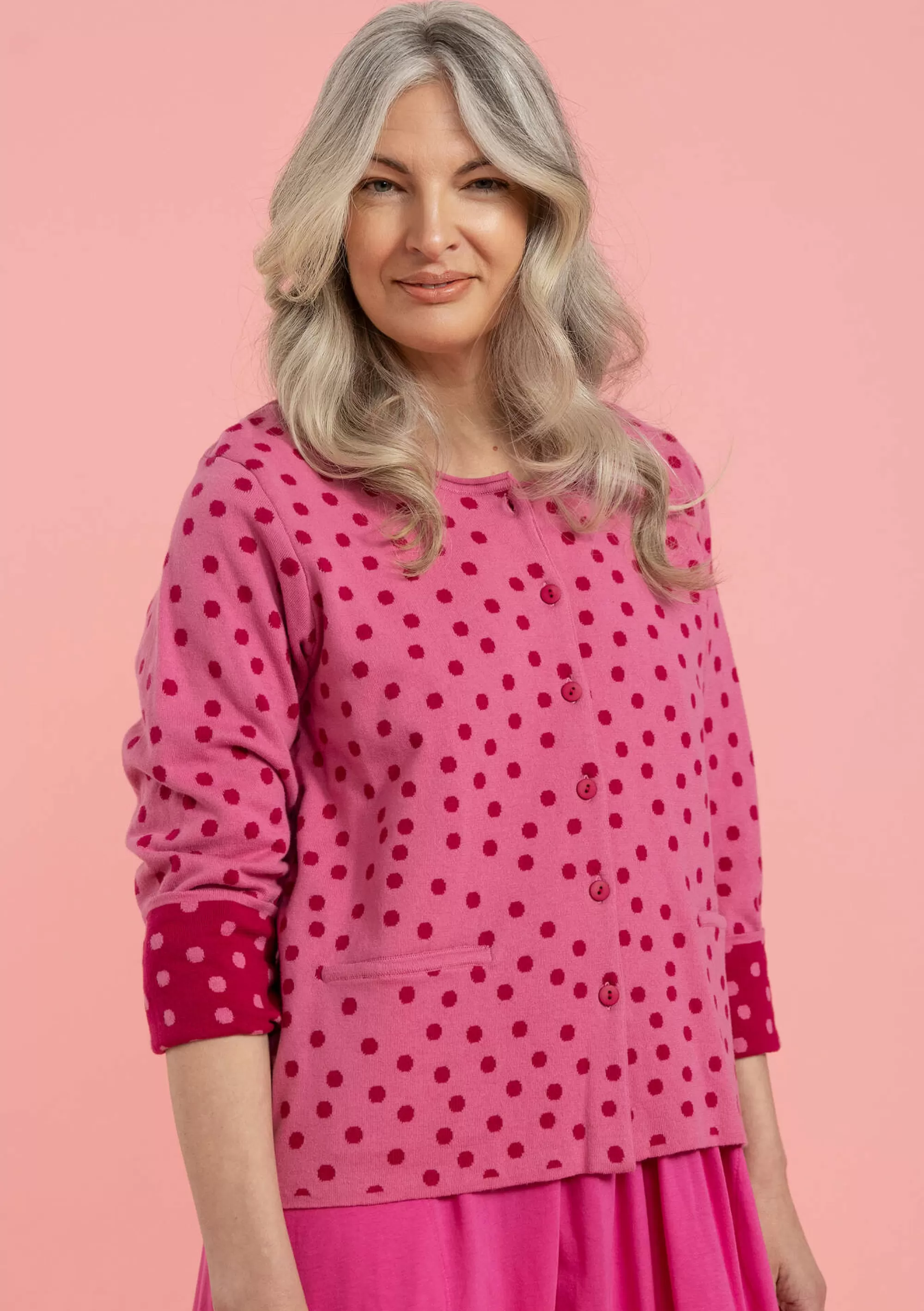 Strickjacken | Öko-Baumwolle^Gudrun Sjödén Tupfenstrickjacke Aus Bio-Baumwolle pfingstrose
