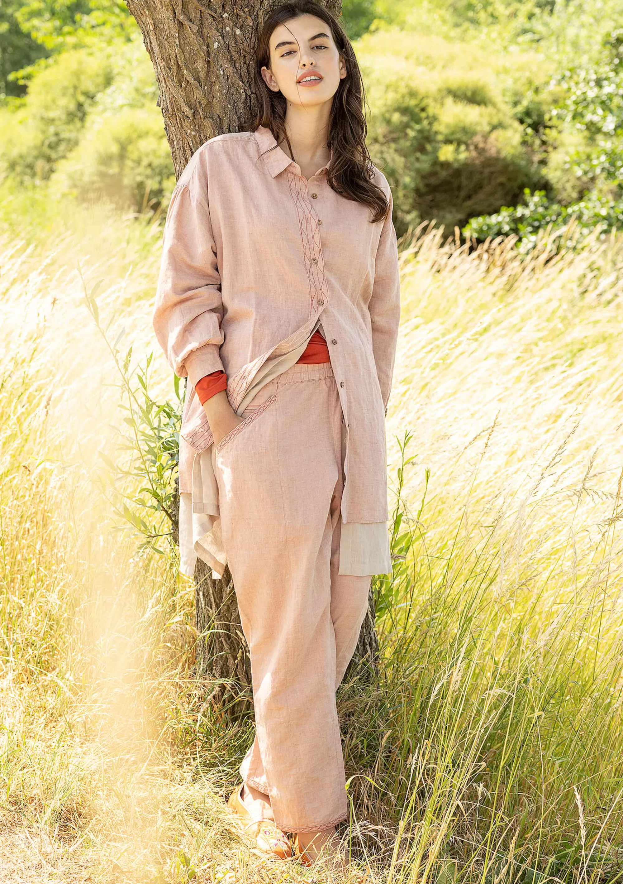 Hosen | Öko-Baumwolle^Gudrun Sjödén Webhose Dunes Aus Bio-Baumwolle/Leinen dunkelrosa