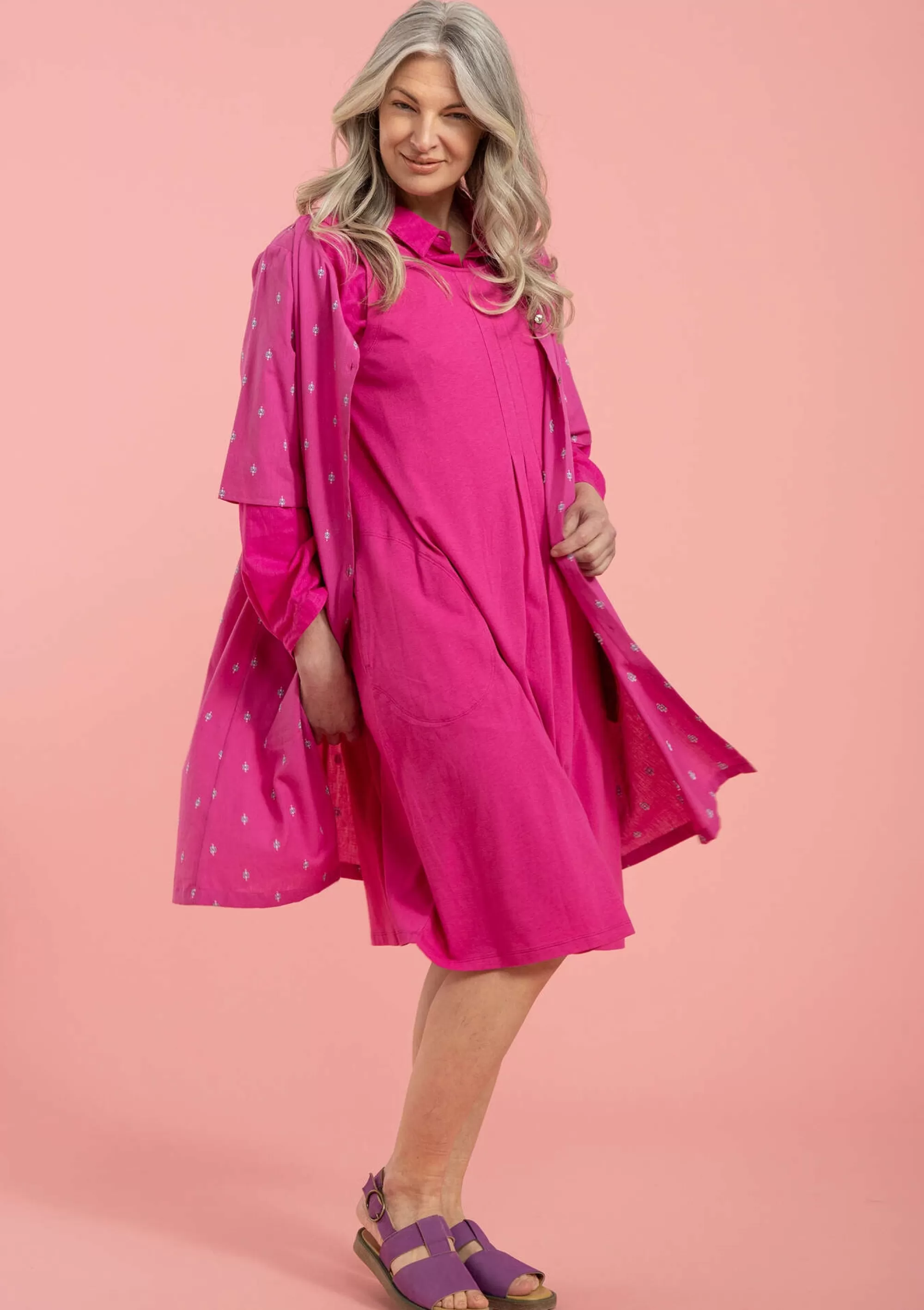 Kleider^Gudrun Sjödén Webkleid Aus Bio-Baumwolle wildrose