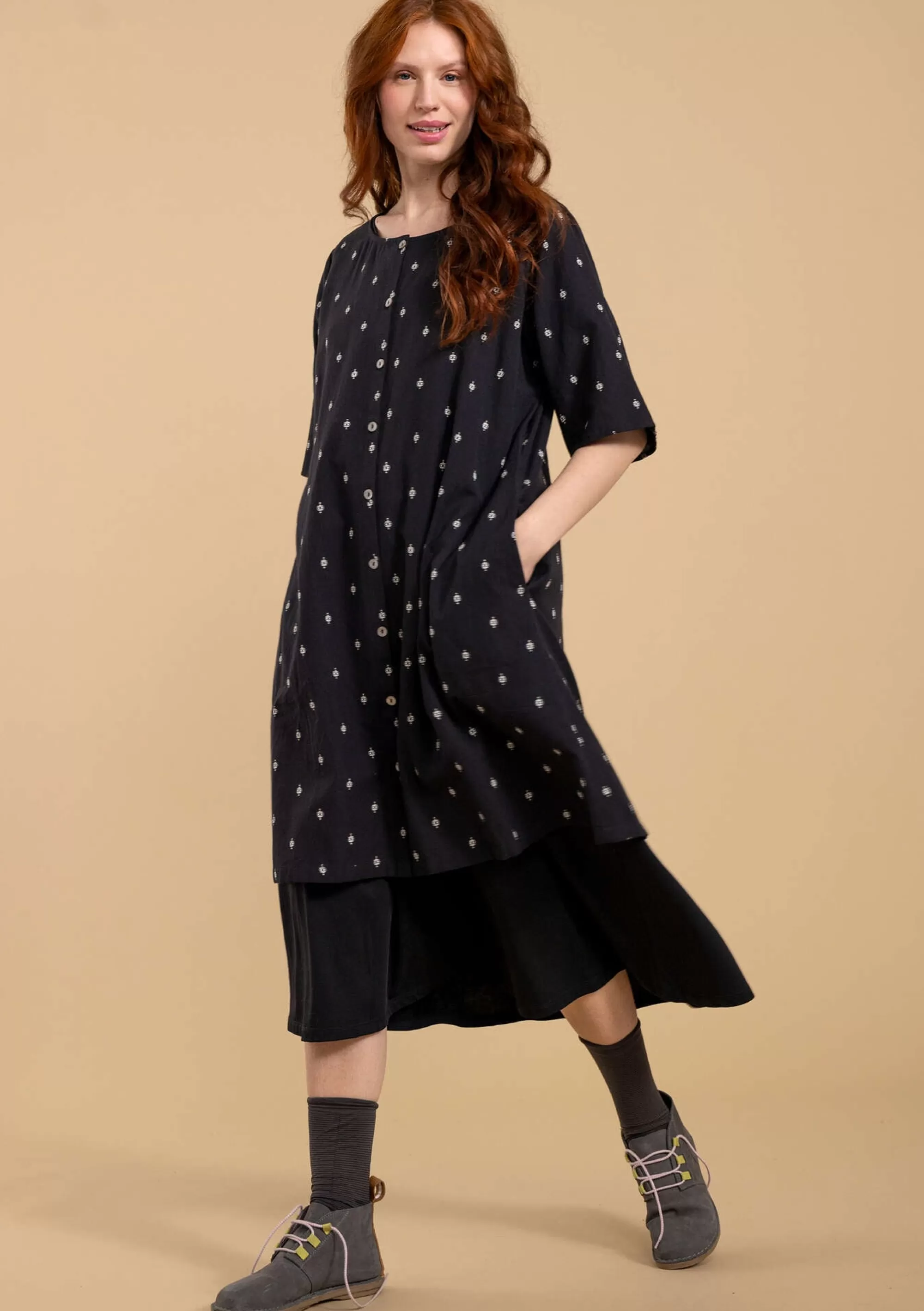 Kleider^Gudrun Sjödén Webkleid Aus Bio-Baumwolle schwarz