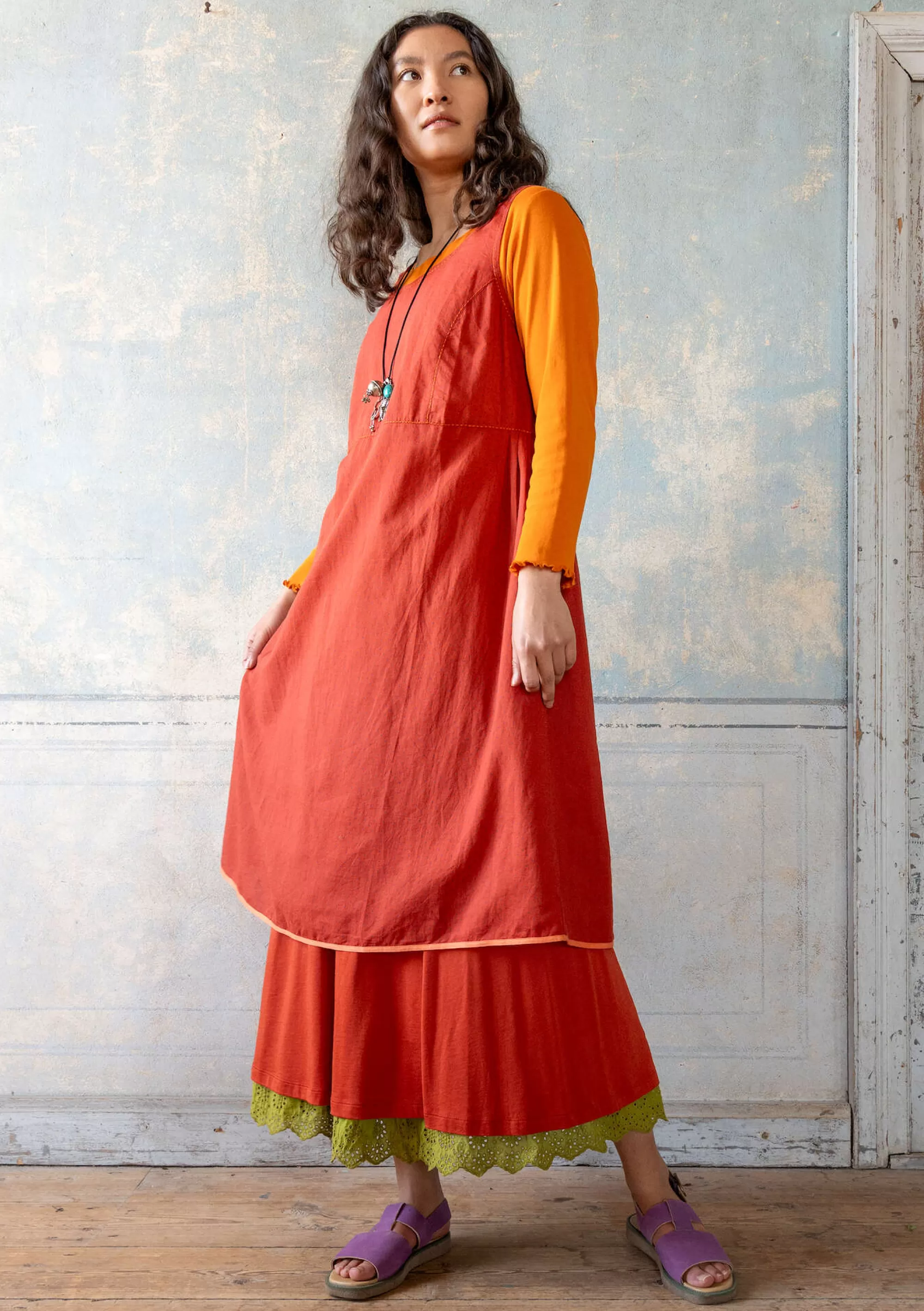 Kleider | UNIQUM^Gudrun Sjödén Webkleid Shimla Aus Bio-Baumwolle/Leinen kupfer-gemustert
