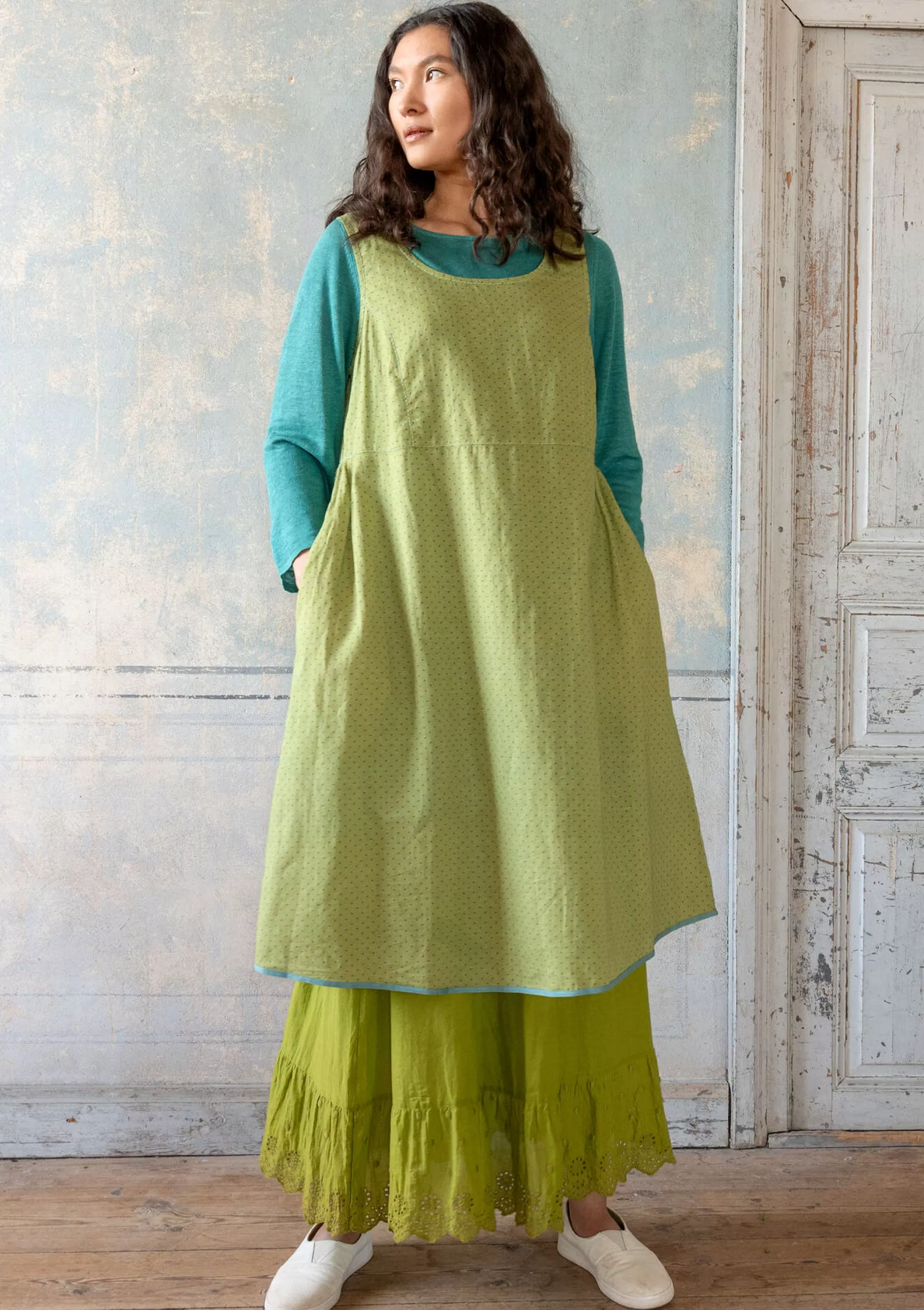 Kleider | UNIQUM^Gudrun Sjödén Webkleid Shimla Aus Bio-Baumwolle/Leinen pistazie-gemustert