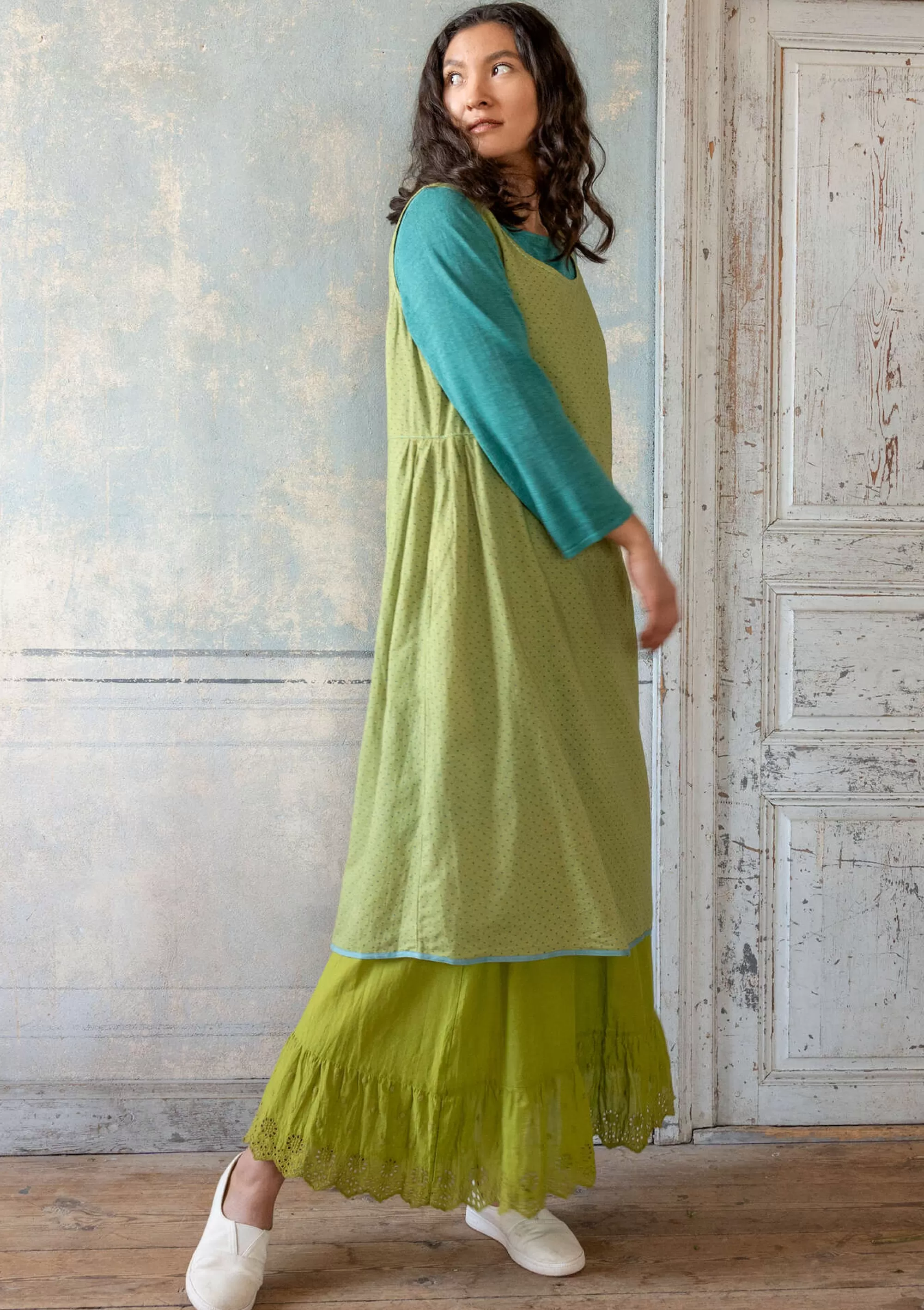 Kleider | UNIQUM^Gudrun Sjödén Webkleid Shimla Aus Bio-Baumwolle/Leinen pistazie-gemustert