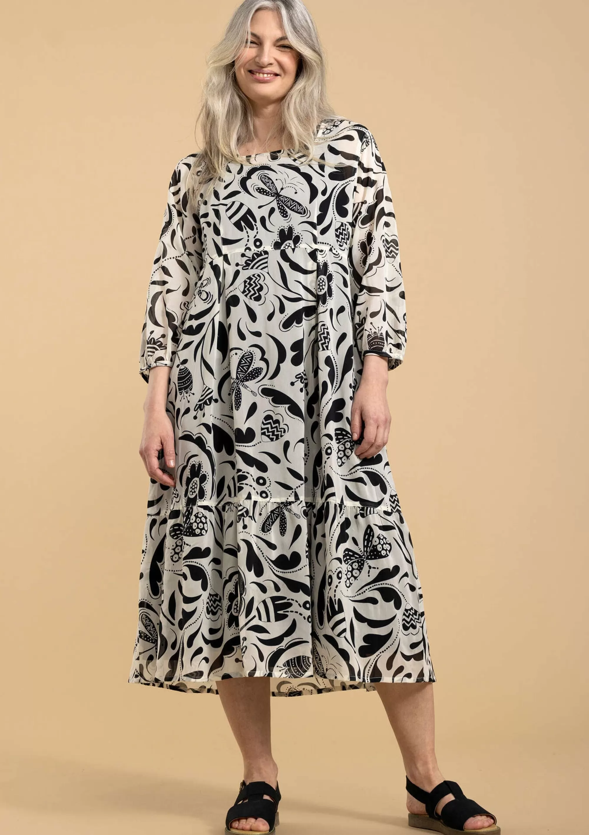 Kleider | Lagenlook^Gudrun Sjödén Webkleid Trollslända Aus Viskose schwarz